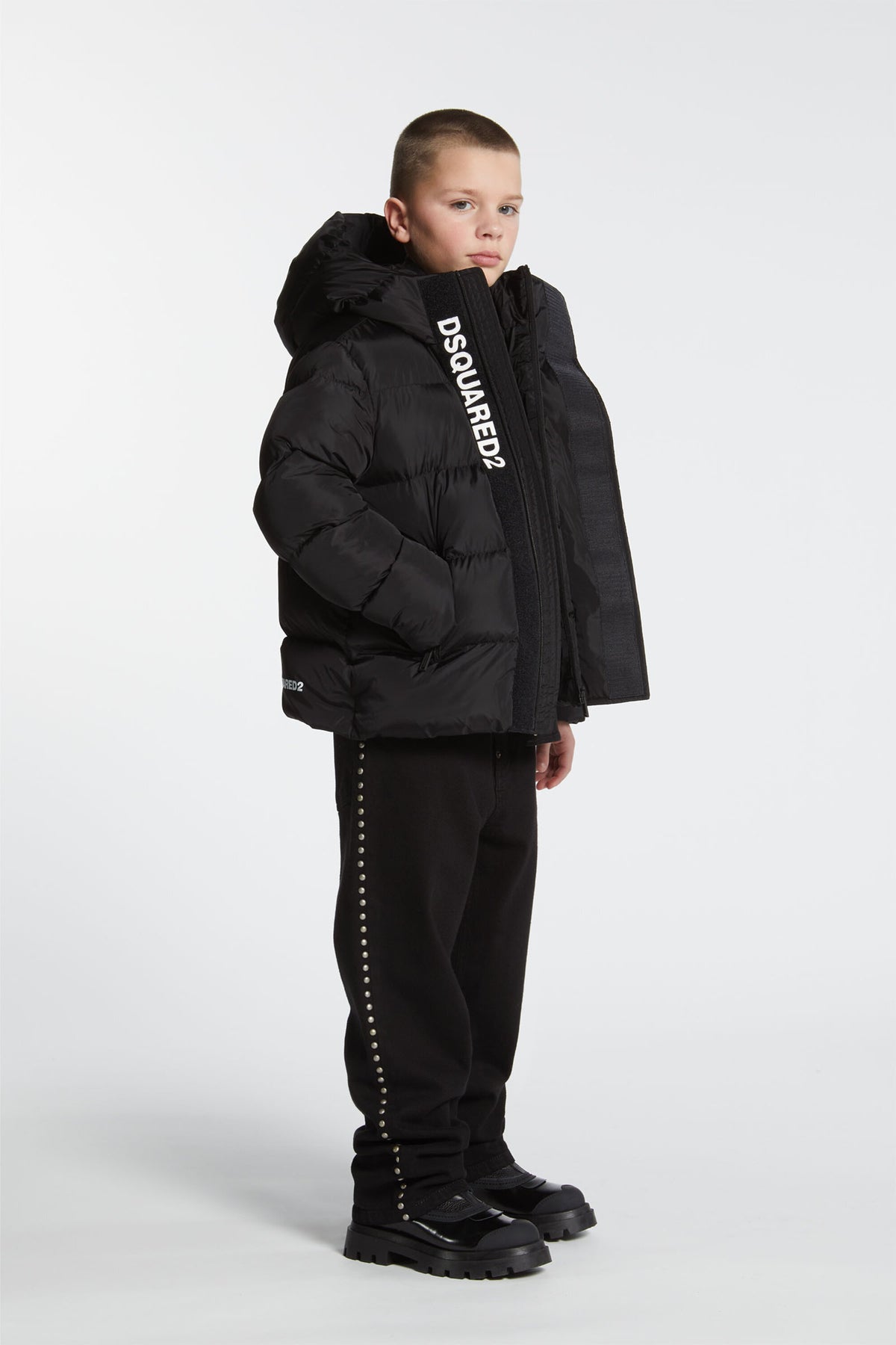 Short padded jacket with hood and DSQUARED2 logo
