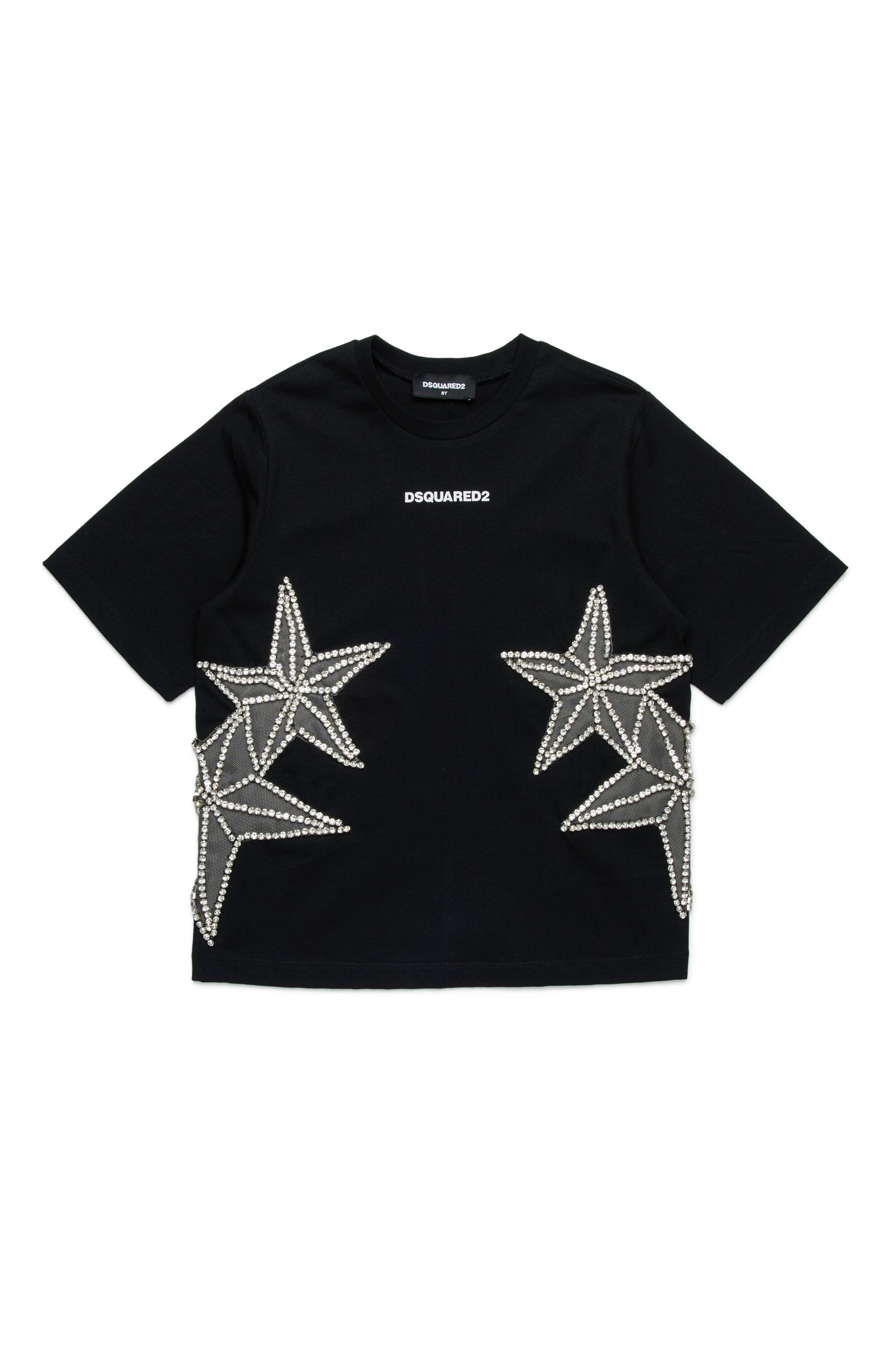 Camiseta con malla y estrellas de cristal