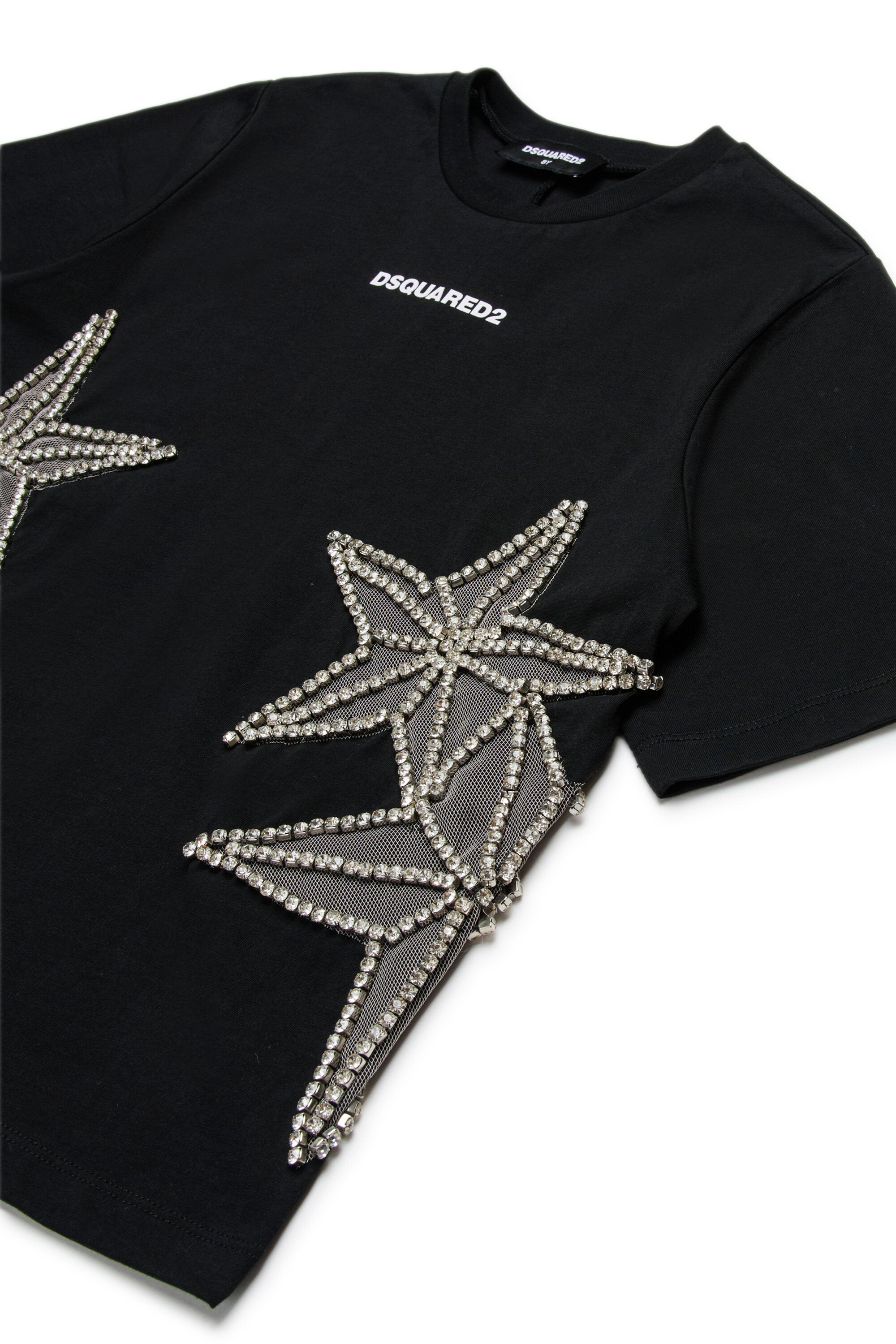 Camiseta con malla y estrellas de cristal