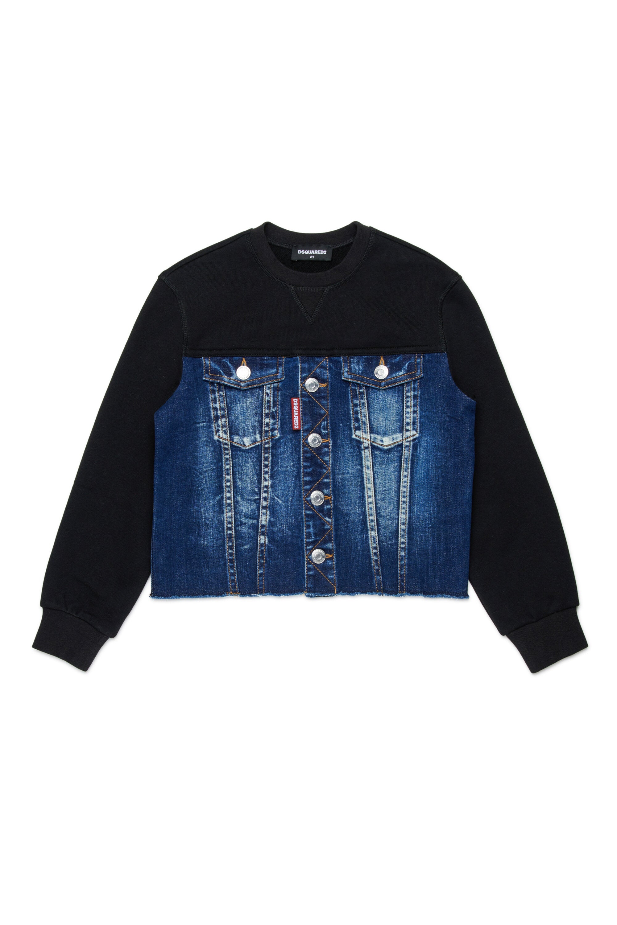 Sudadera de cuello redondo con pechera denim