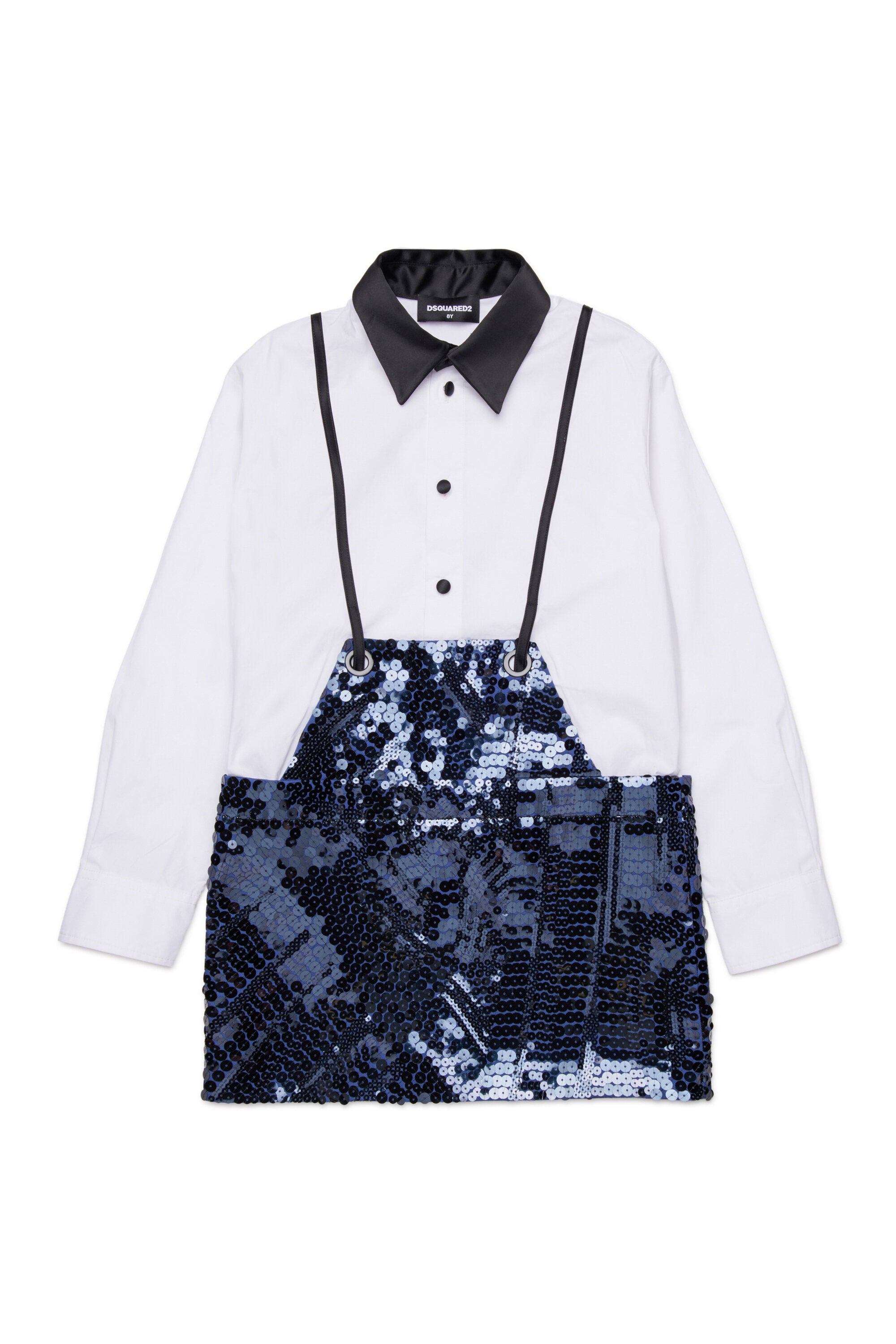 Shirt dress with suspenders and sequins