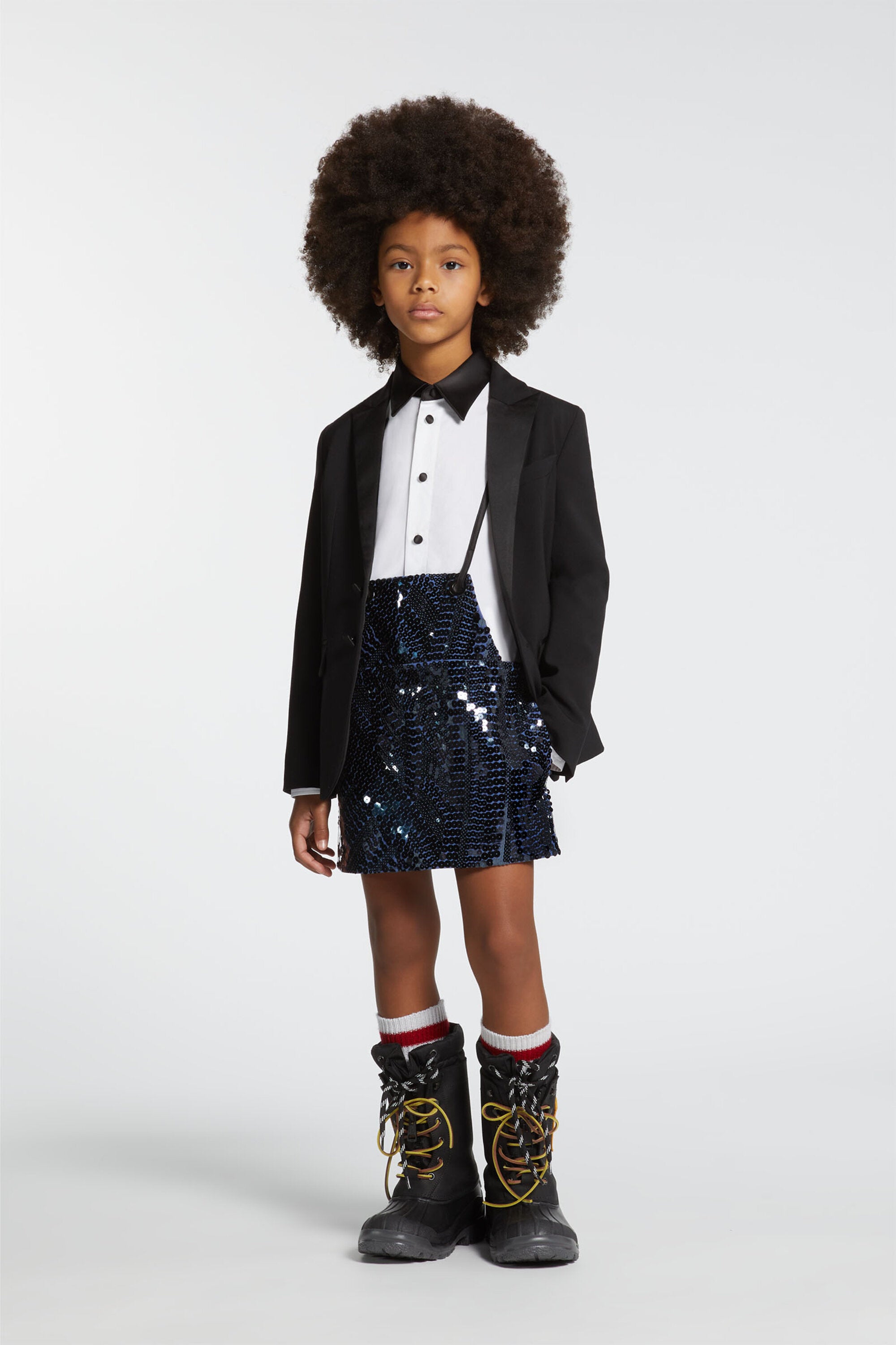Shirt dress with suspenders and sequins
