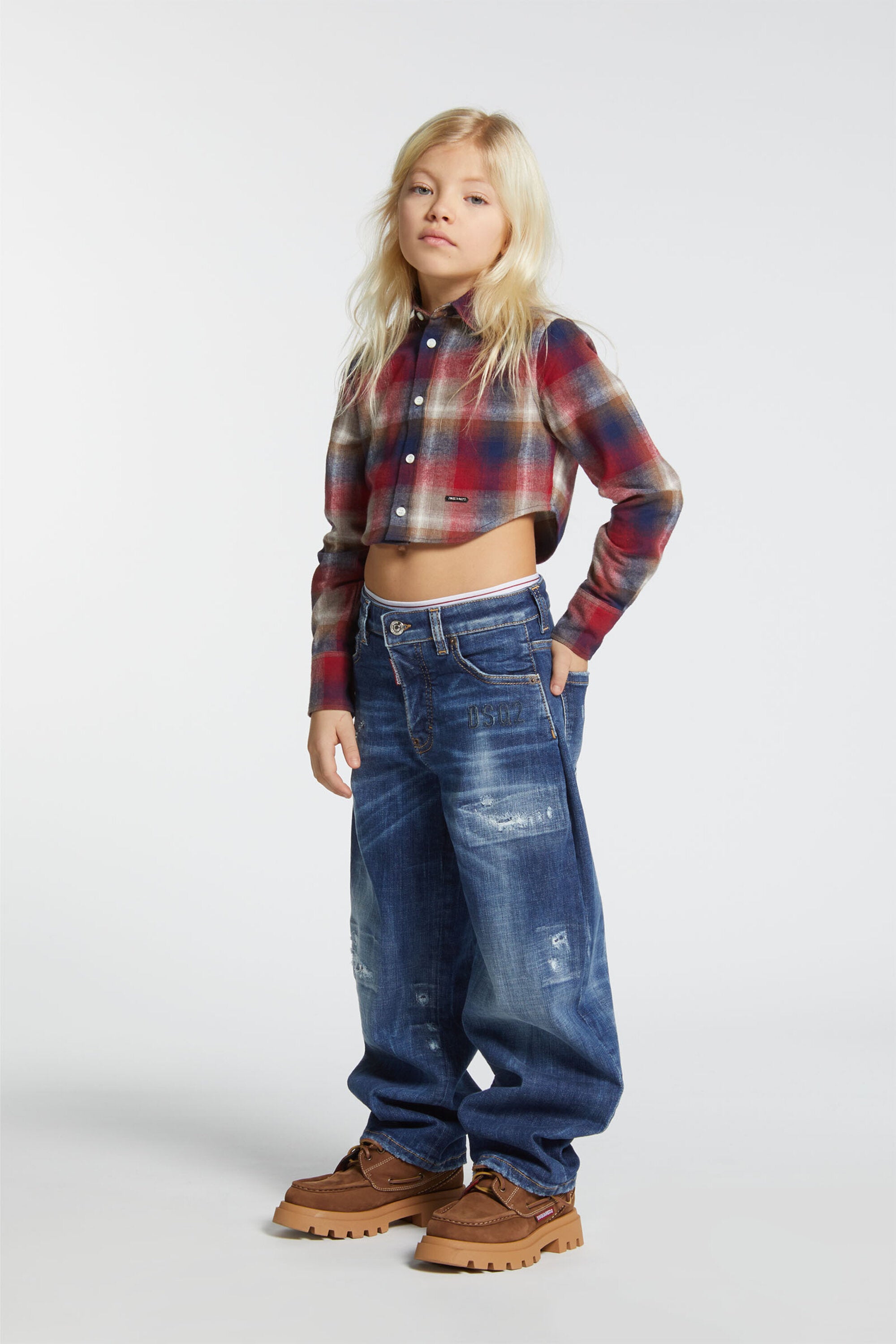 Cropped flannel plaid shirt