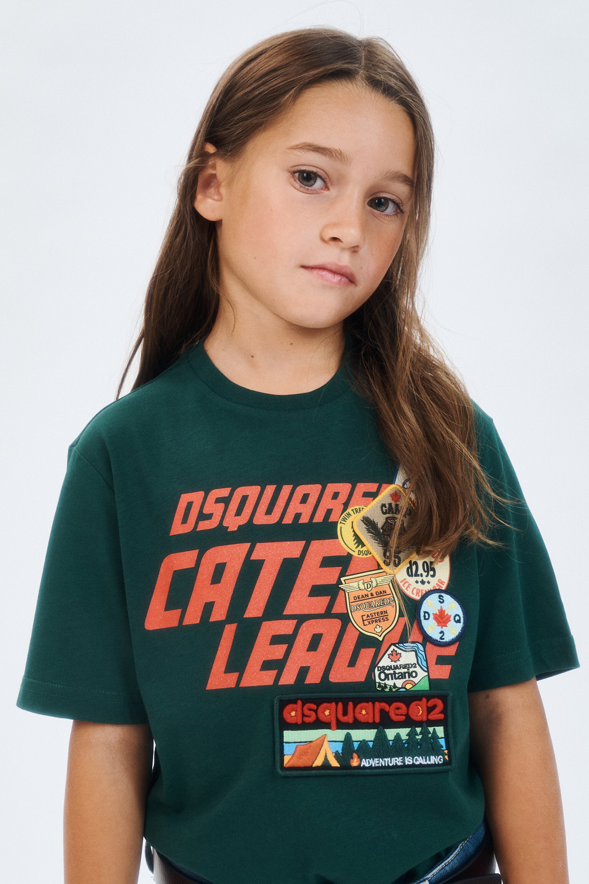 T-shirt with logo and patch applications