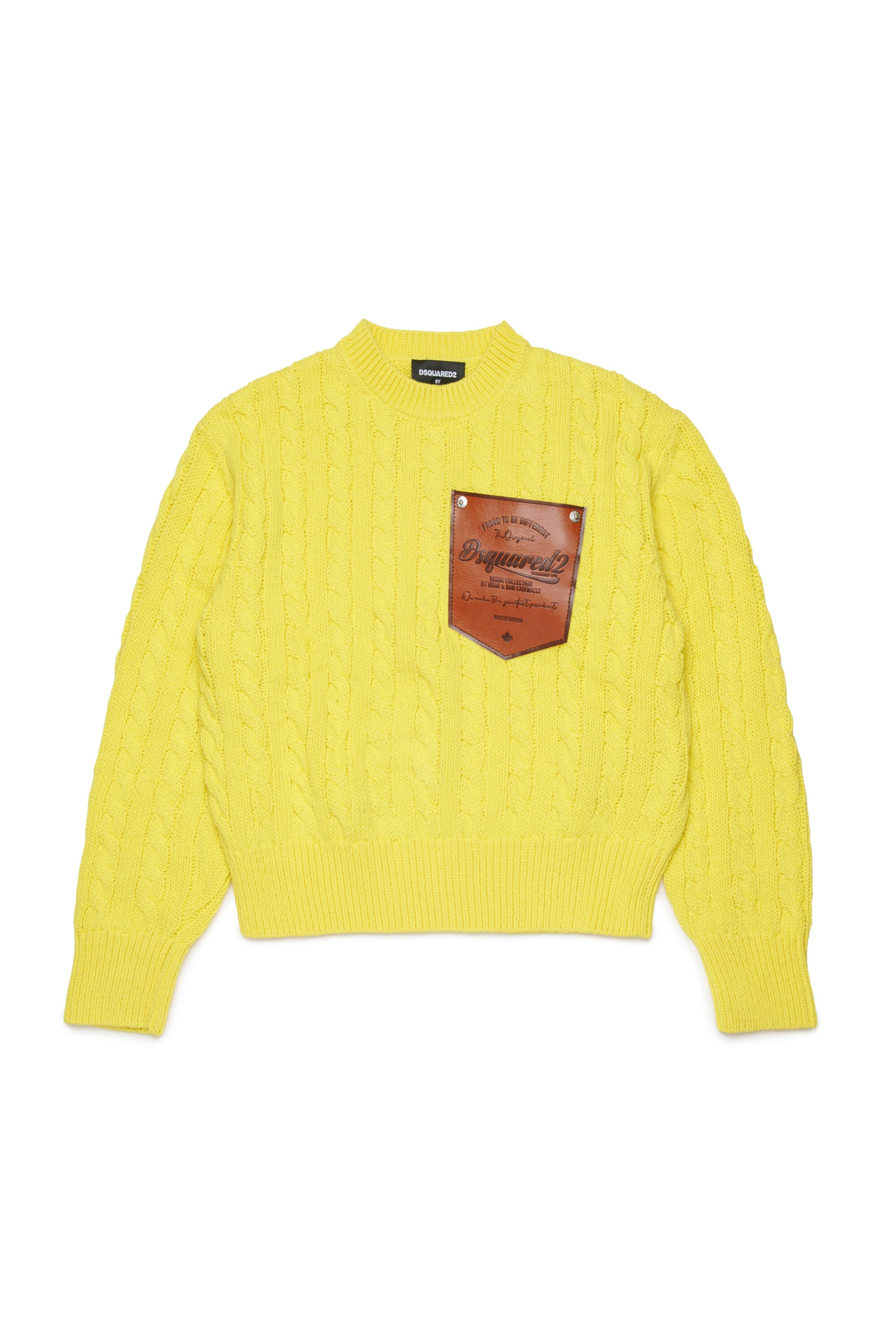 Cable-knit crewneck pullover with logo