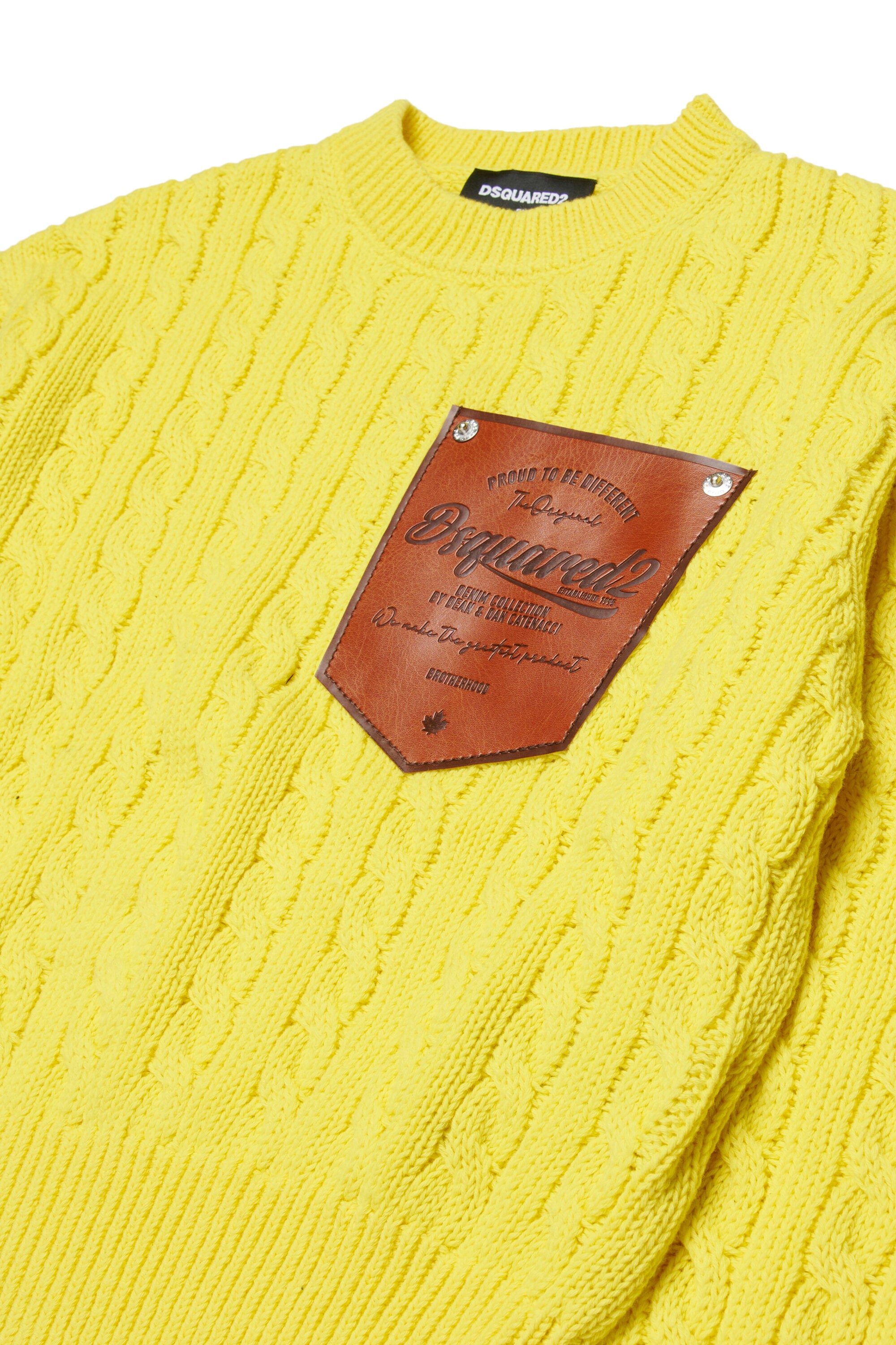 Cable-knit crewneck pullover with logo