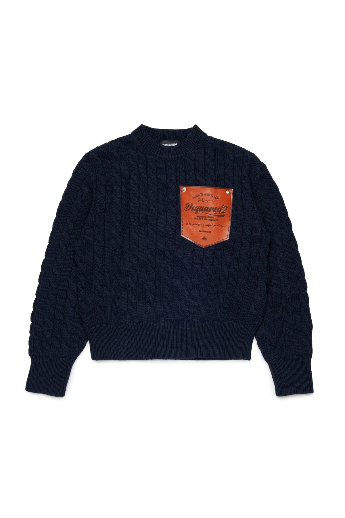 Jersey de punto trenzado con cuello redondo y logo