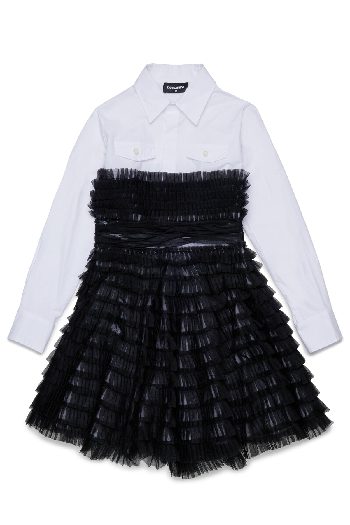 Vestido camisero con volantes plisados
