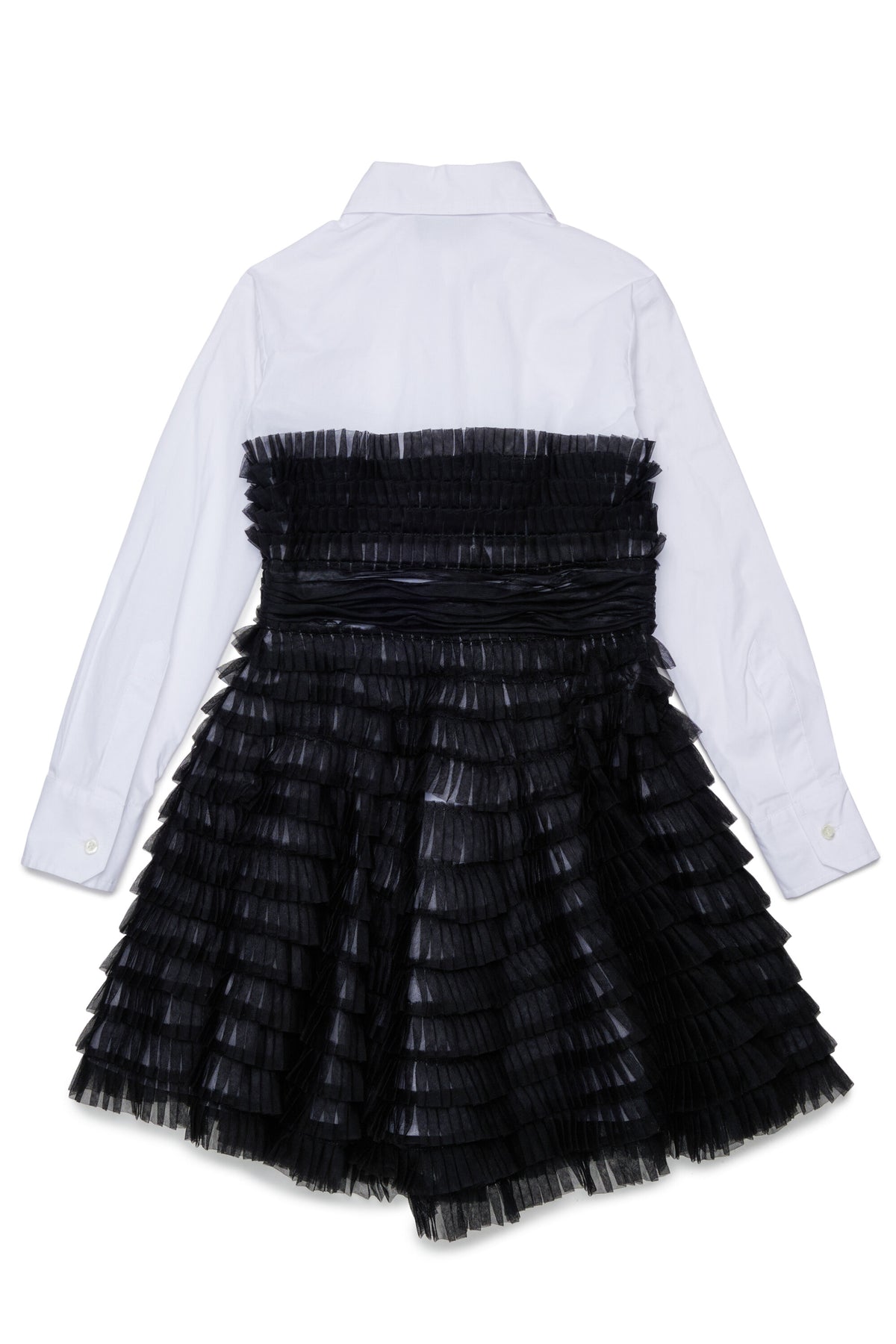 Vestido camisero con volantes plisados