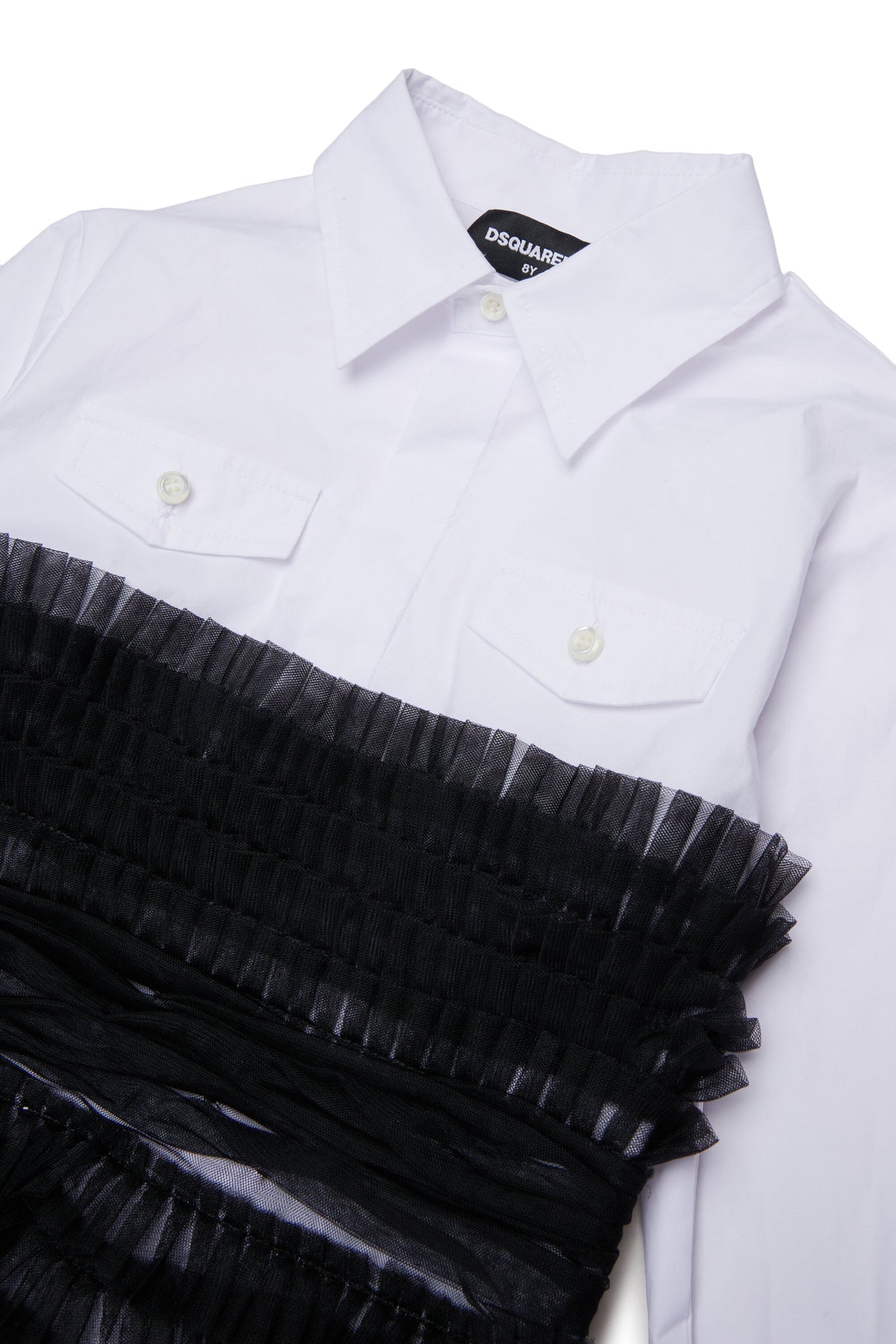 Vestido camisero con volantes plisados