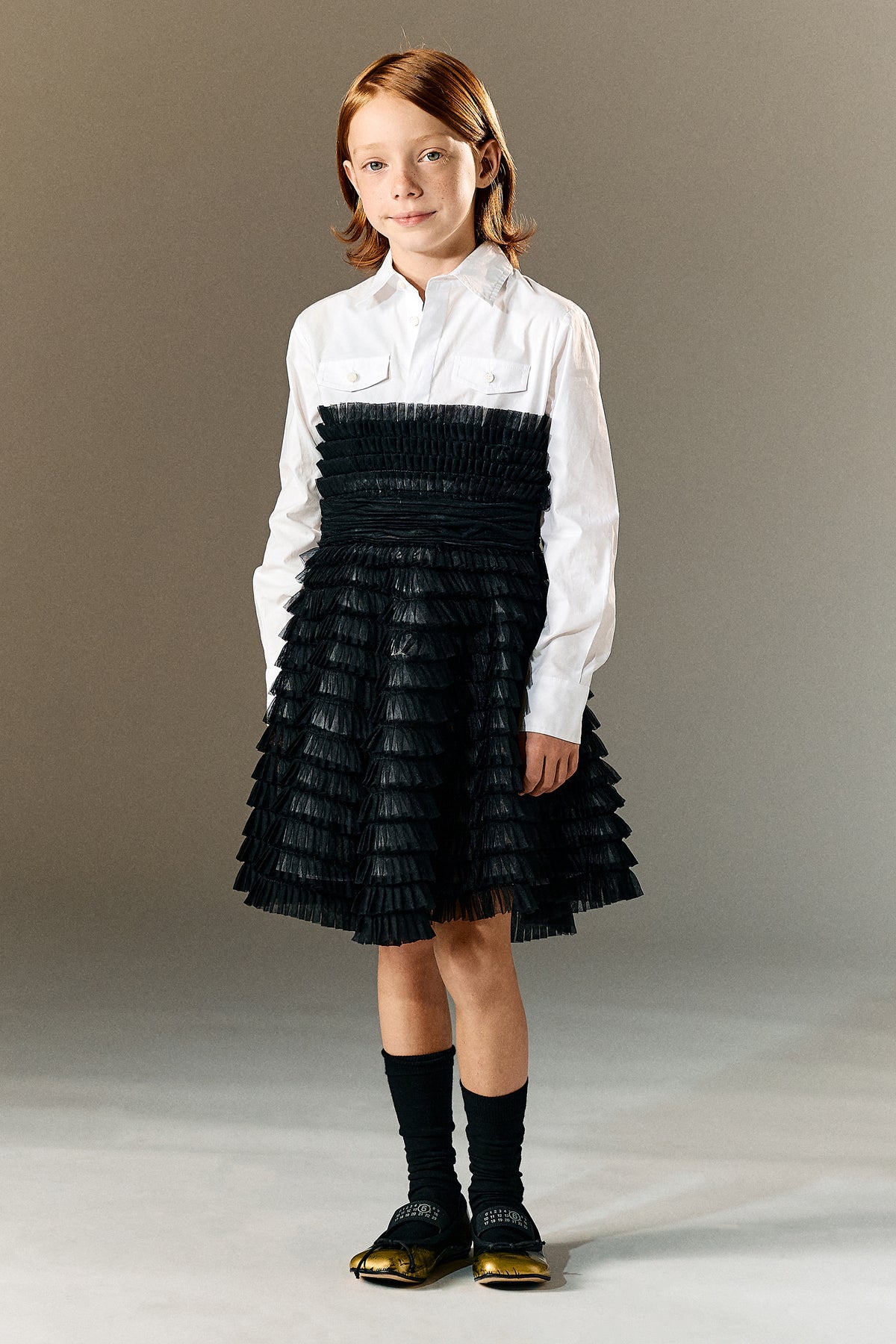 Shirt dress with pleated ruffles