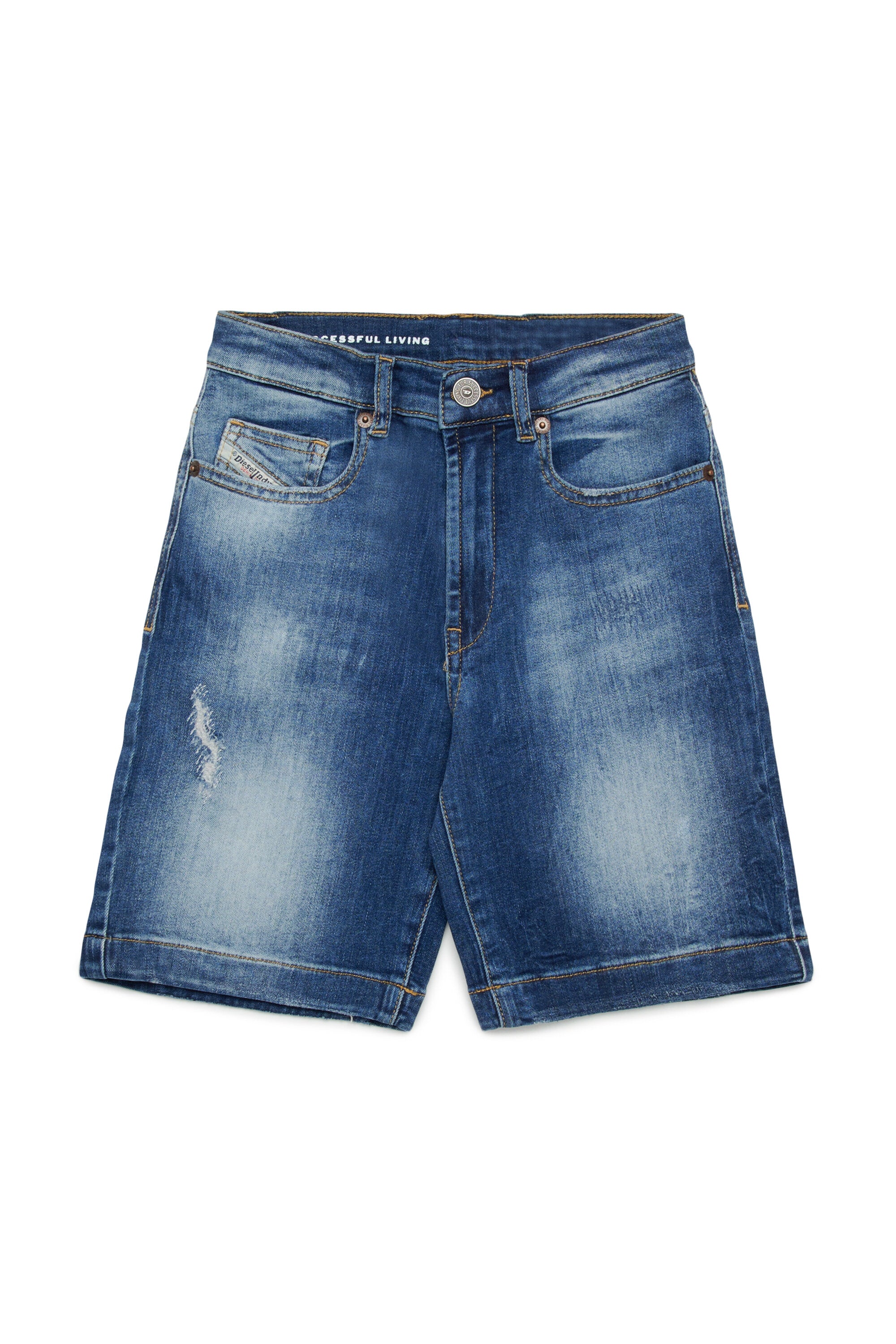 Medium blue denim shorts with rips