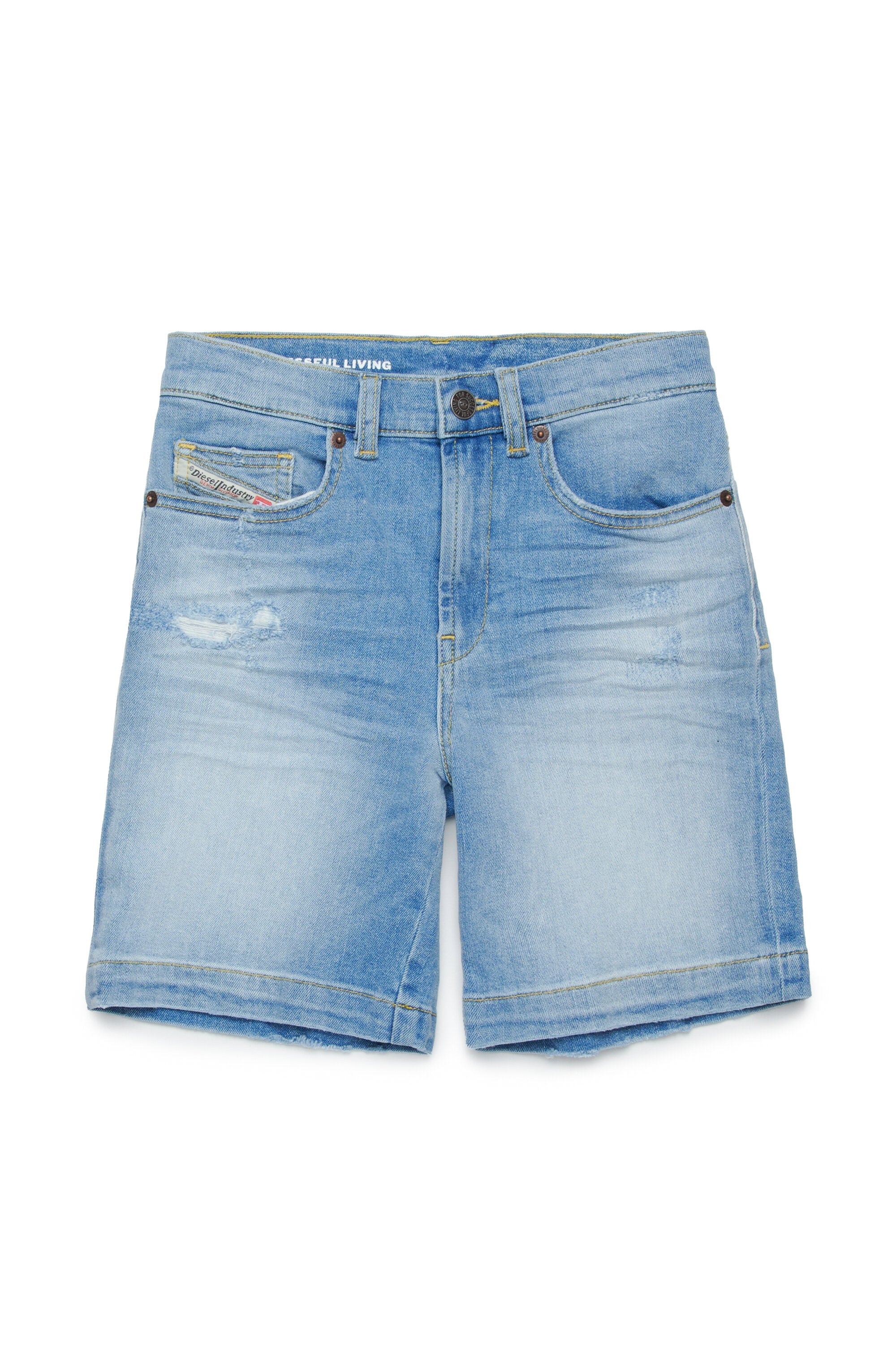 Light denim shorts with abrasions