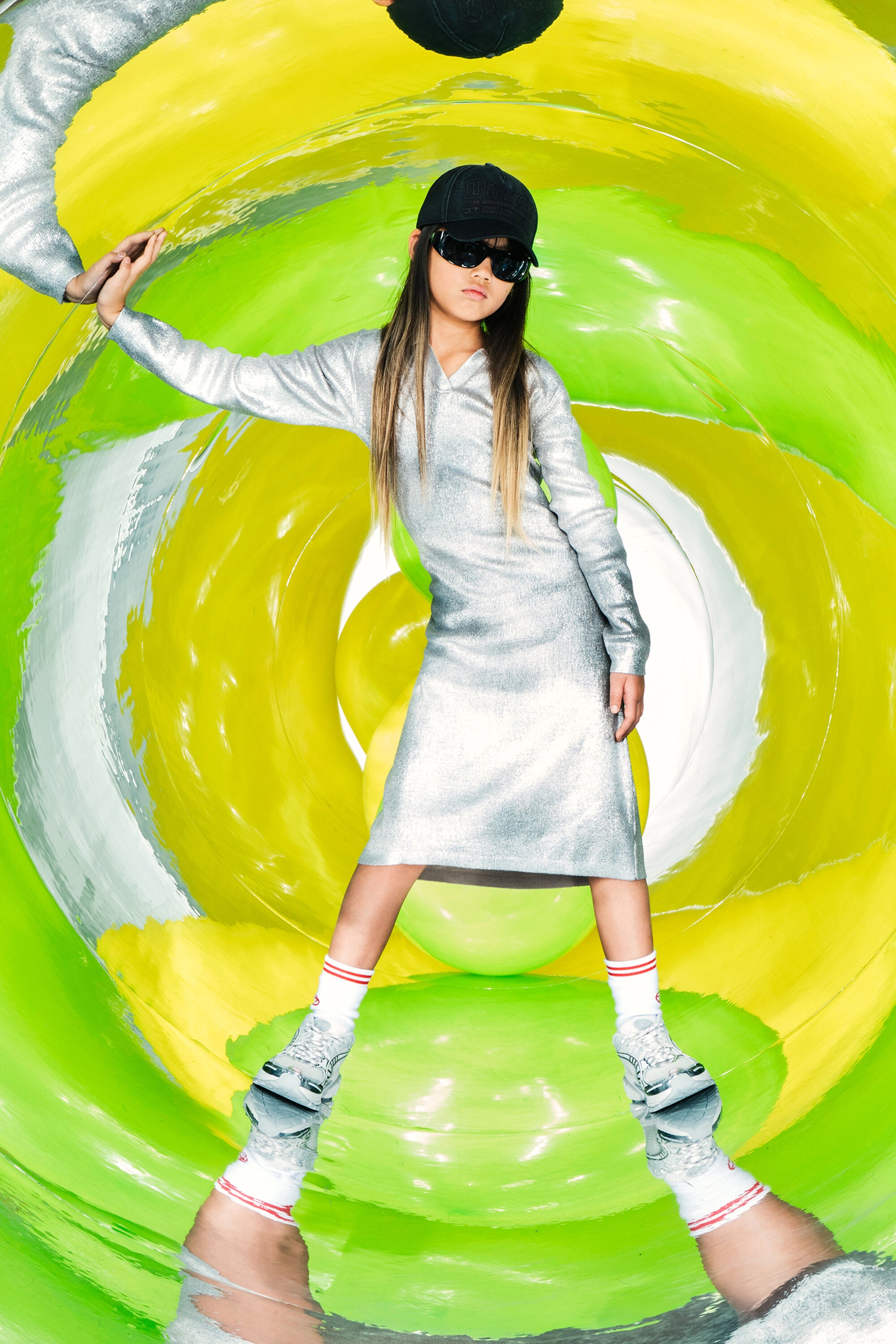 Vestido largo en mezcla de lana con estampado de mylar