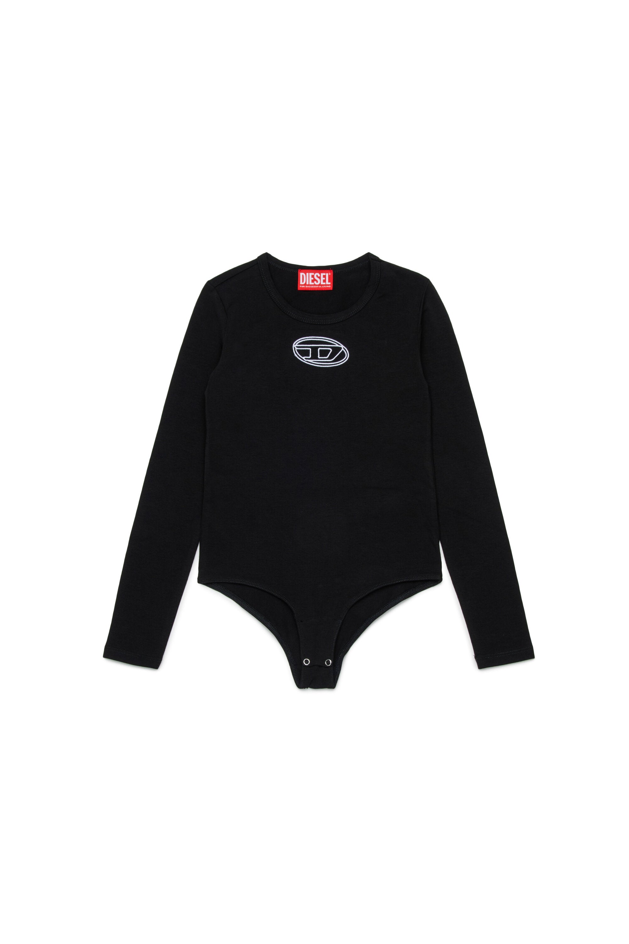 Stretch jersey bodysuit branded with Oval D logo