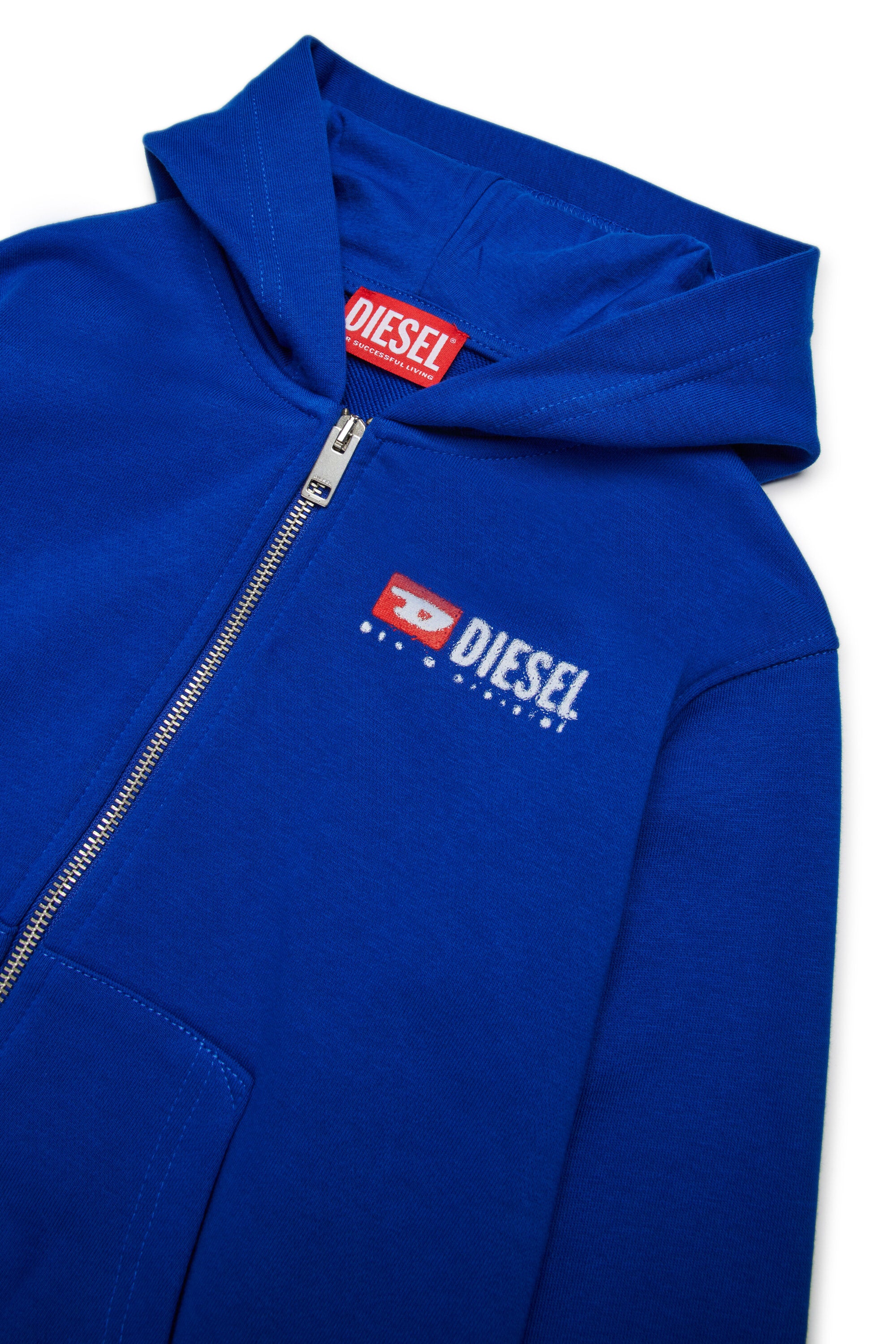 Hooded sweatshirt with zip and Diesel Denim Division logo