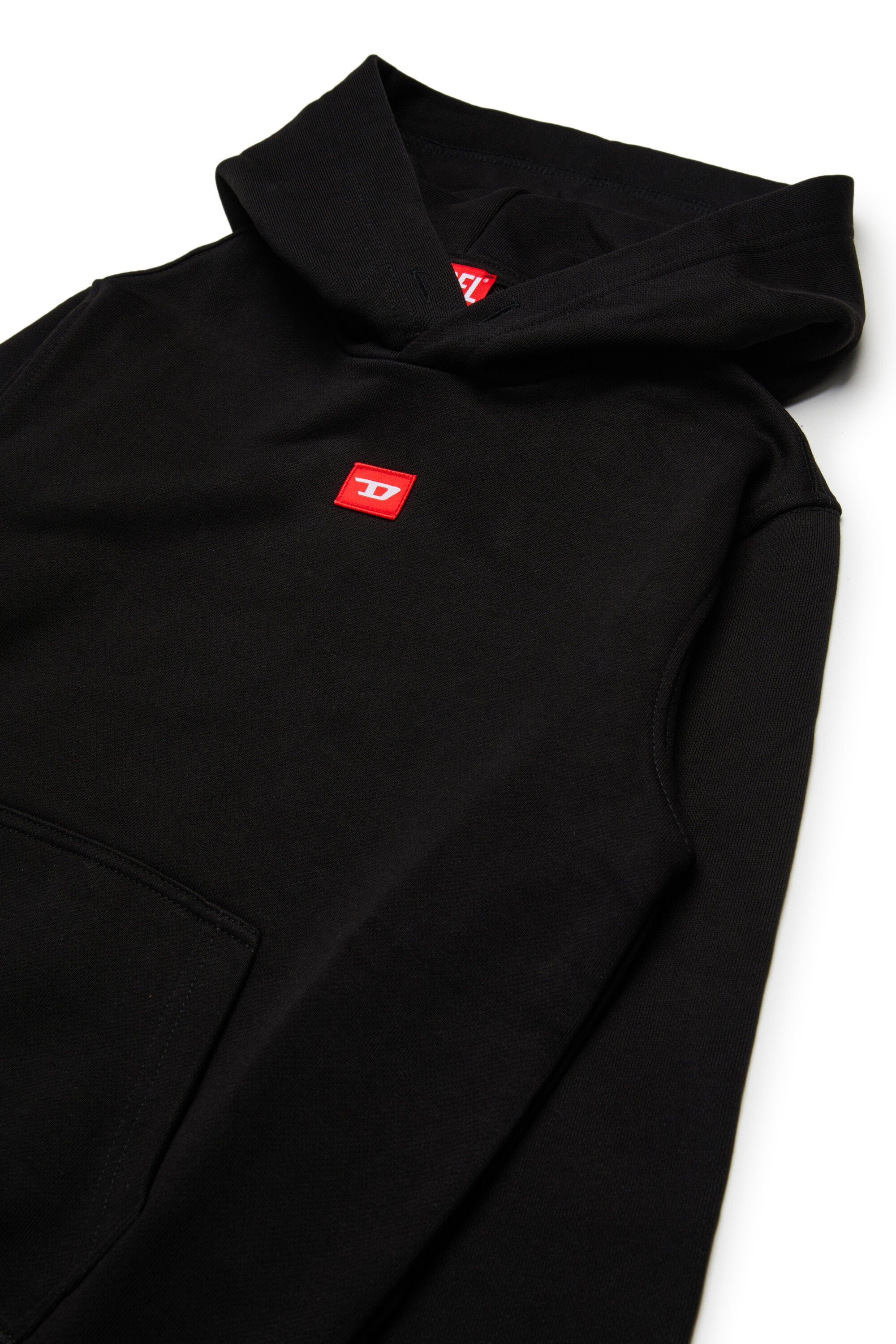 Hooded sweatshirt with red D patch