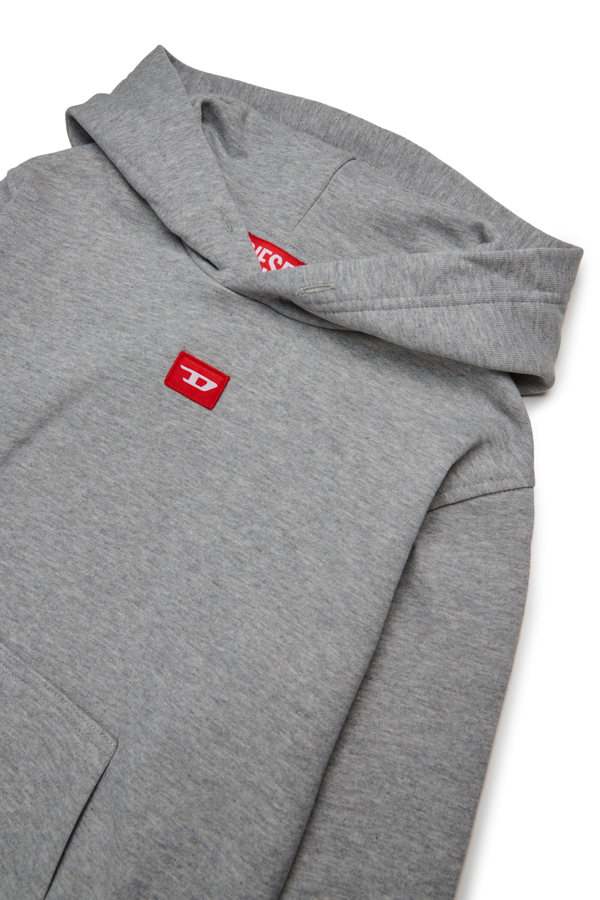 Hooded sweatshirt with red D patch