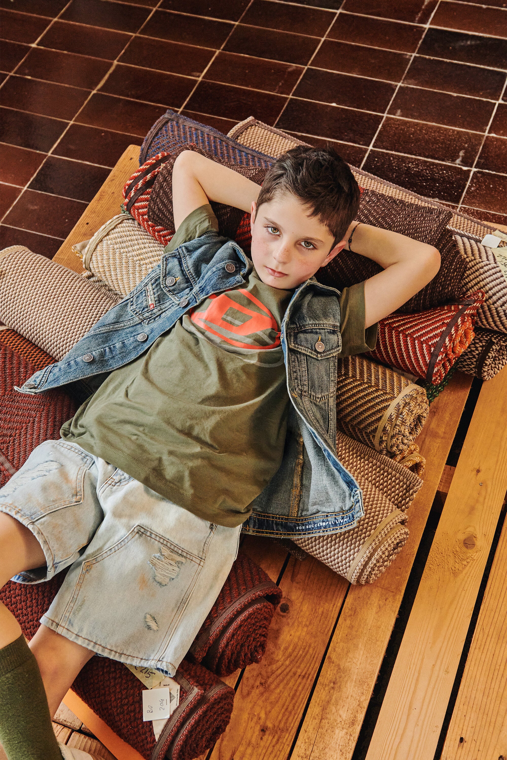 Denim vest with printed logo