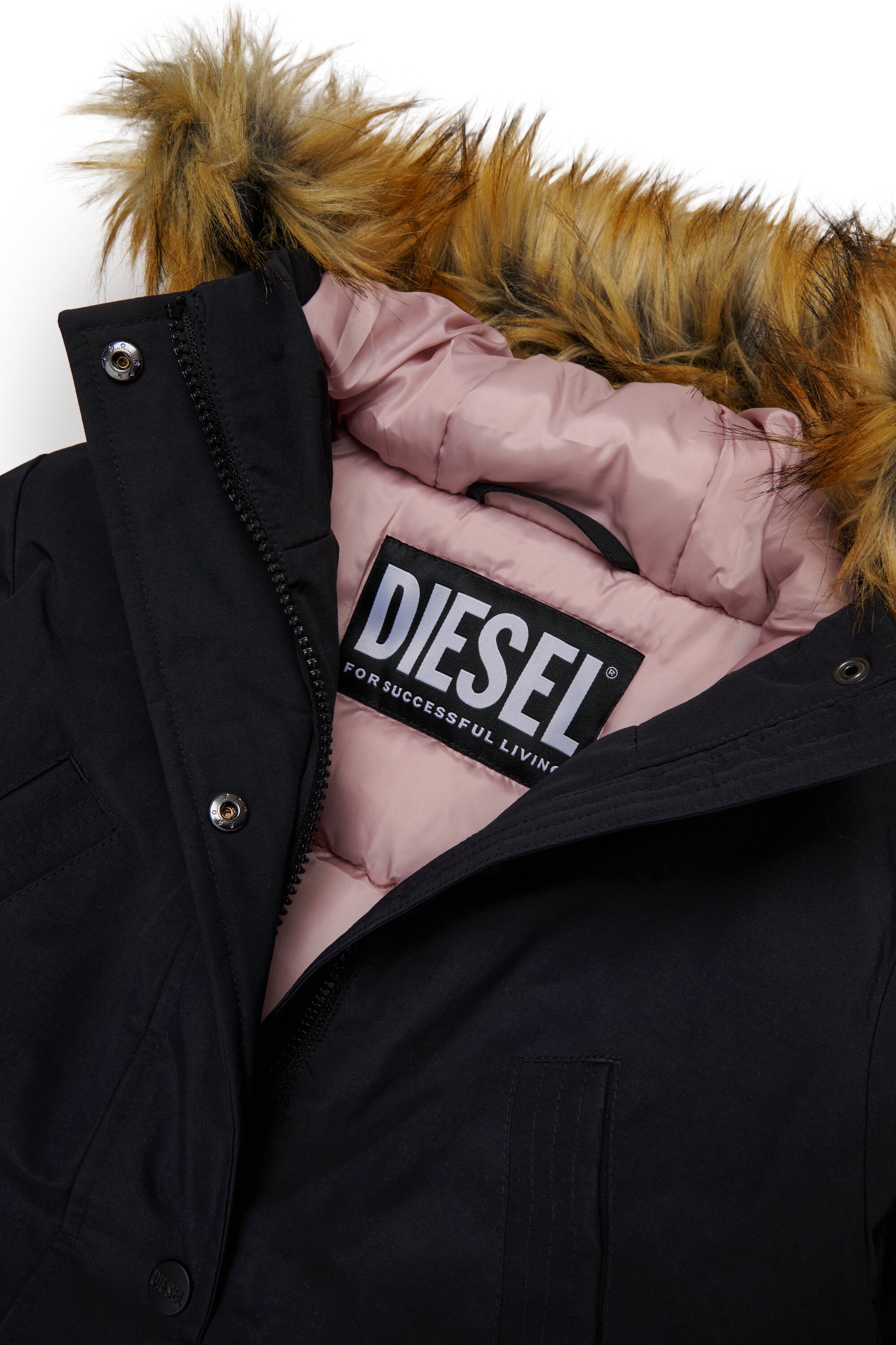 Chaqueta acolchada con capucha de piel sintética y bolsillos