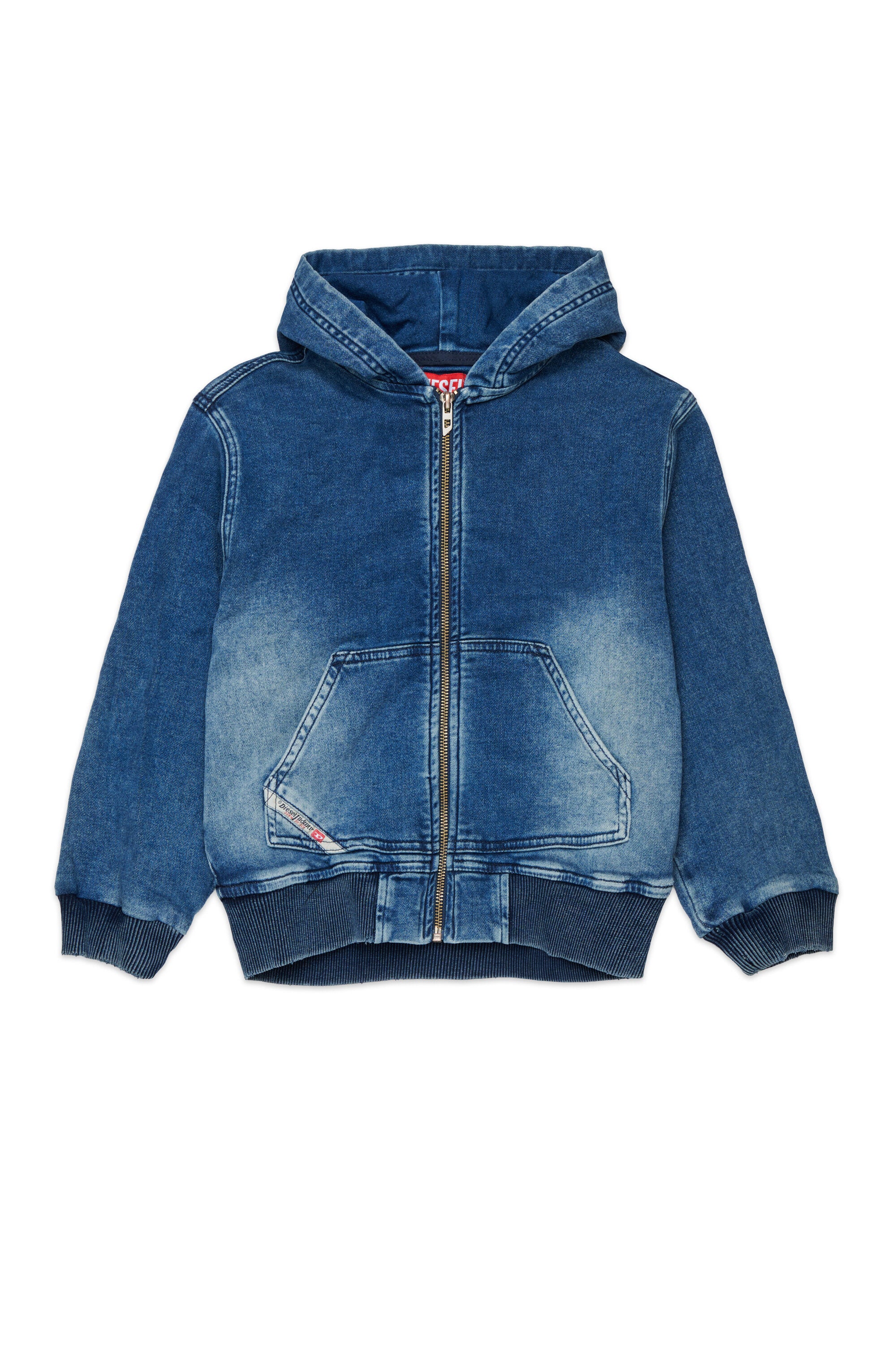 Denim-effect zip sweatshirt with logo