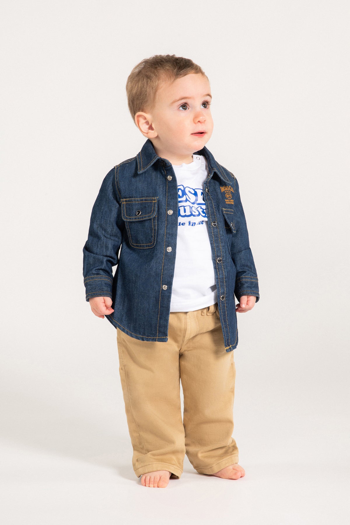 Long-sleeve denim shirt with logo