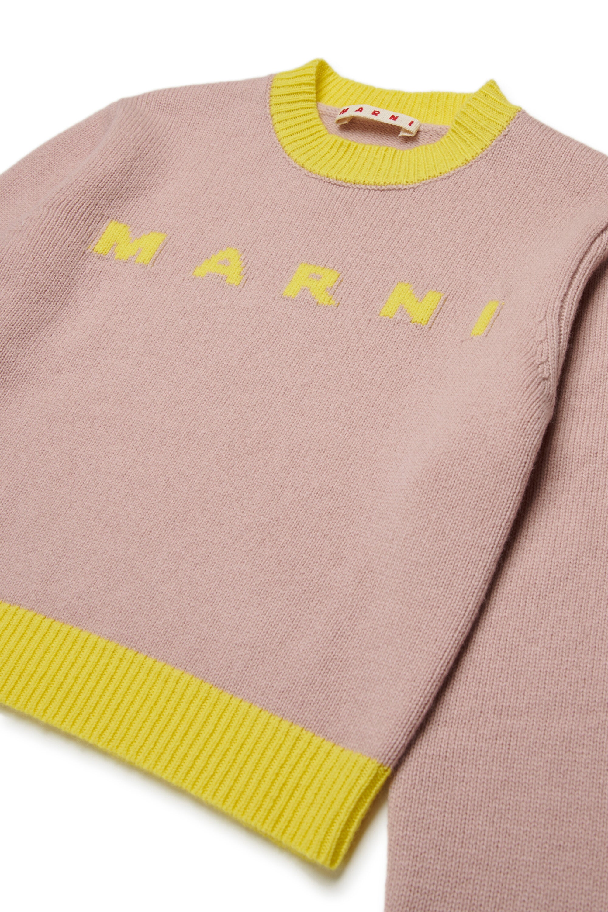 Jersey de cuello redondo en mezcla de lana y cachemira con bloques de color