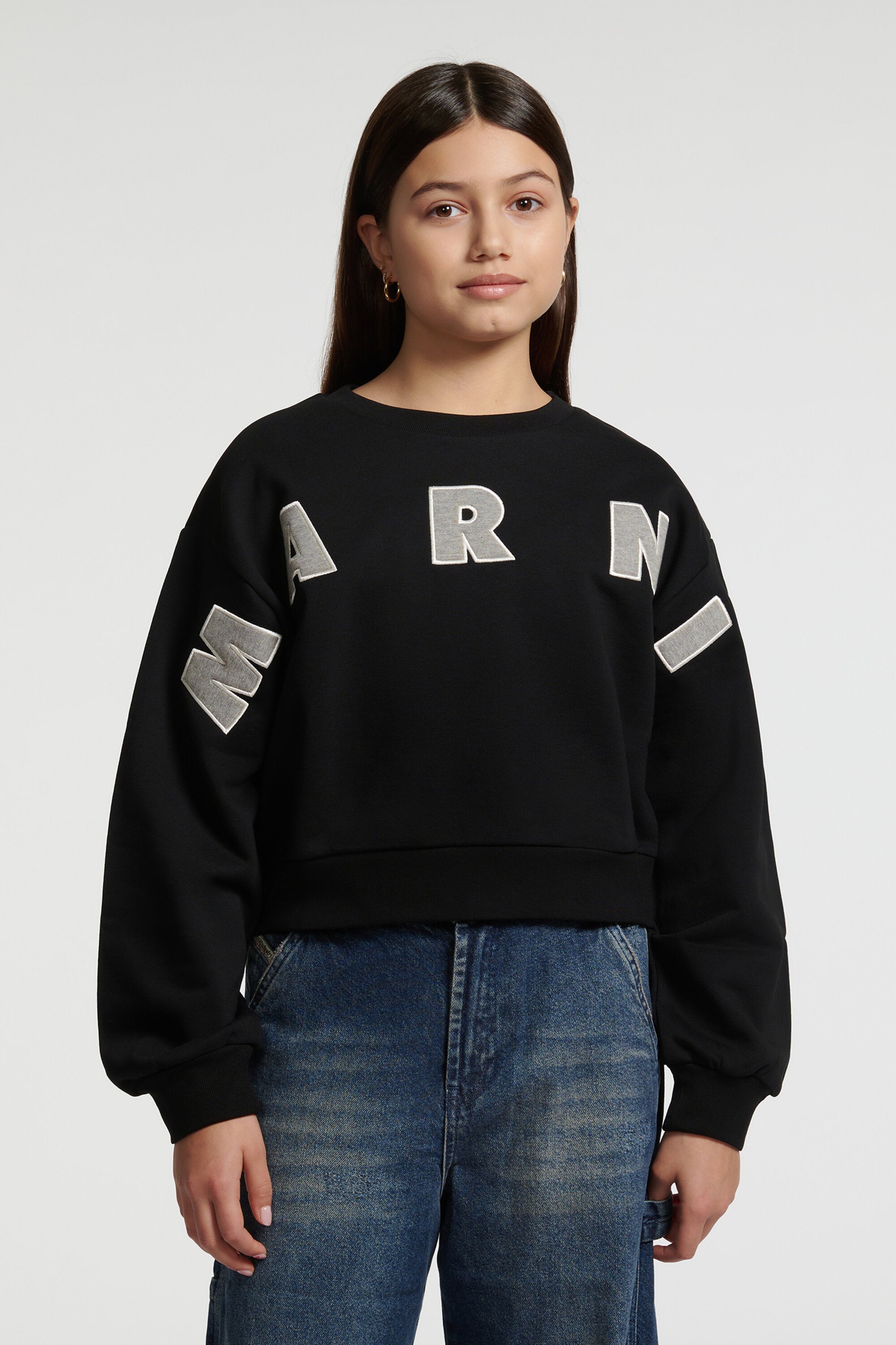 Cropped crew-neck sweatshirt with embroidered Marni patch logo