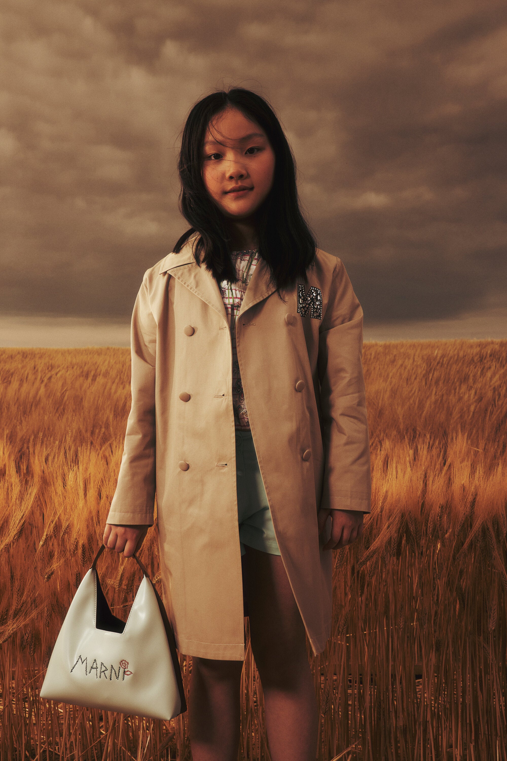 Rhinestones branded trench jacket