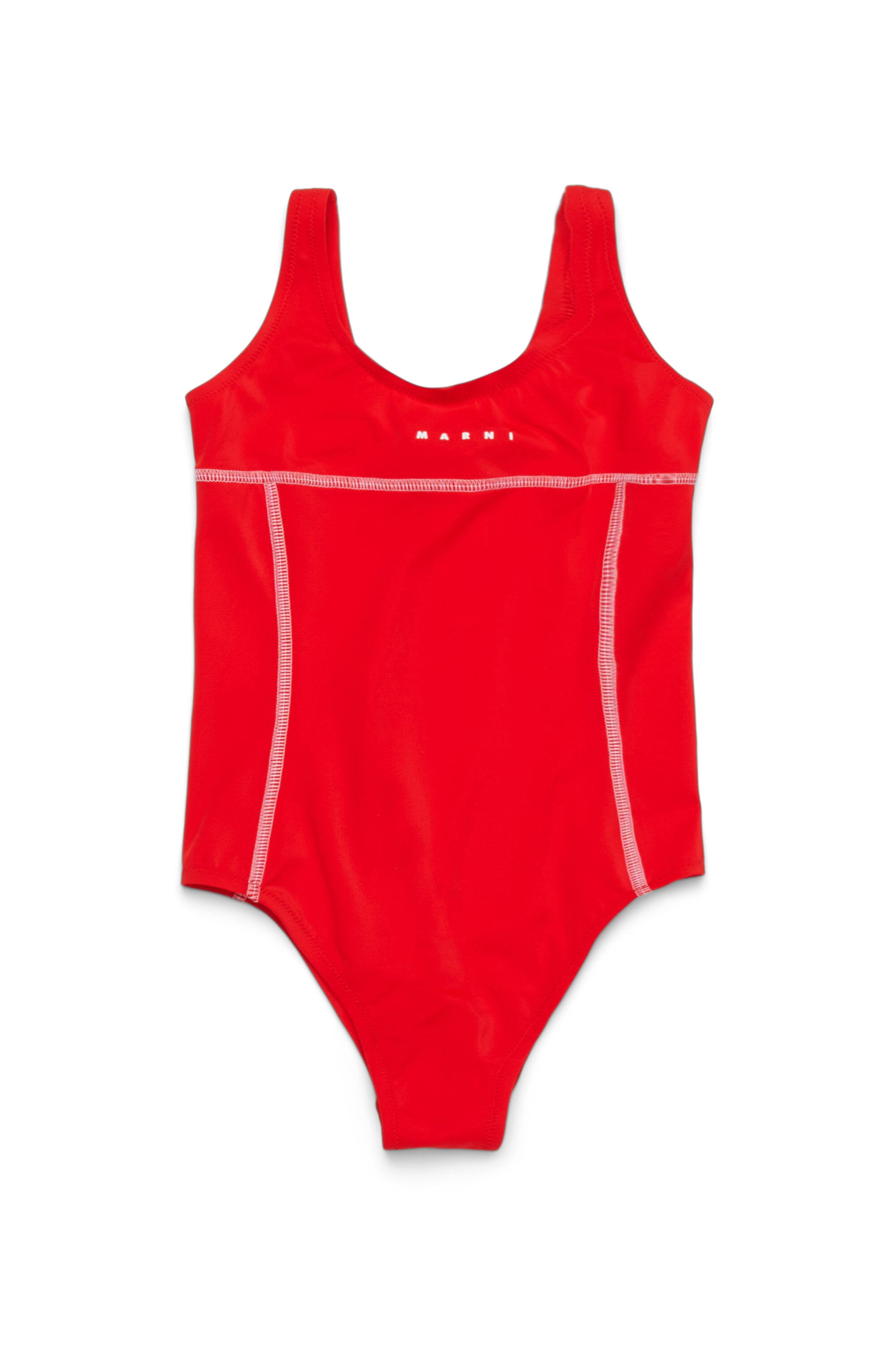 One-piece swimsuit with institutional logo
