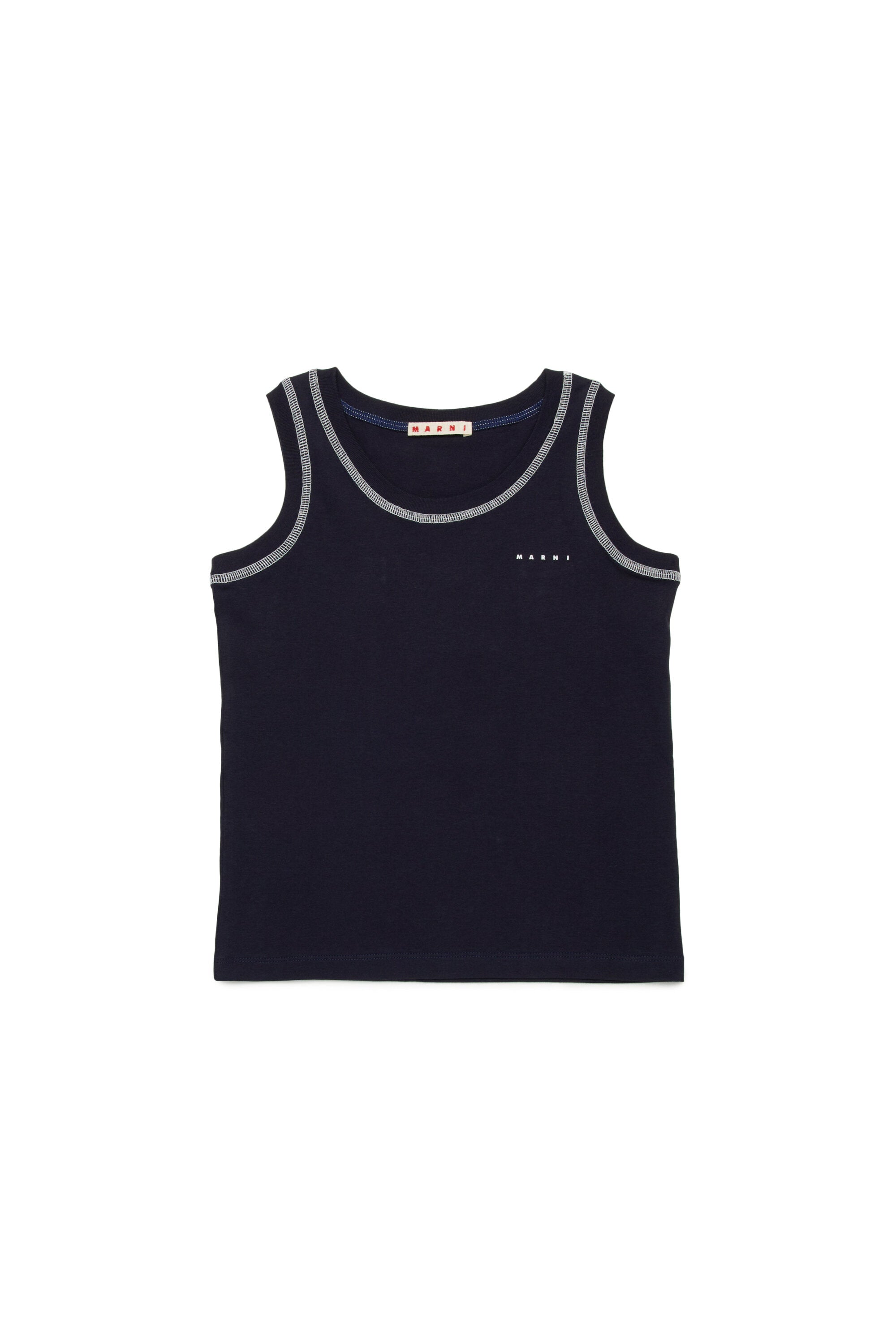 Sleeveless T-shirt with contrasting seams