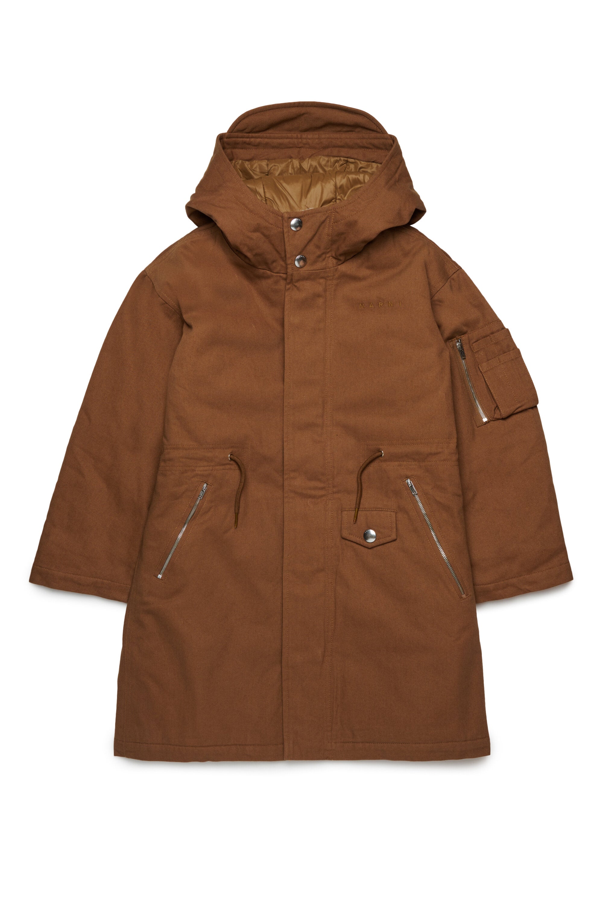 Parka de gabardina con capucha y cordón de ajuste