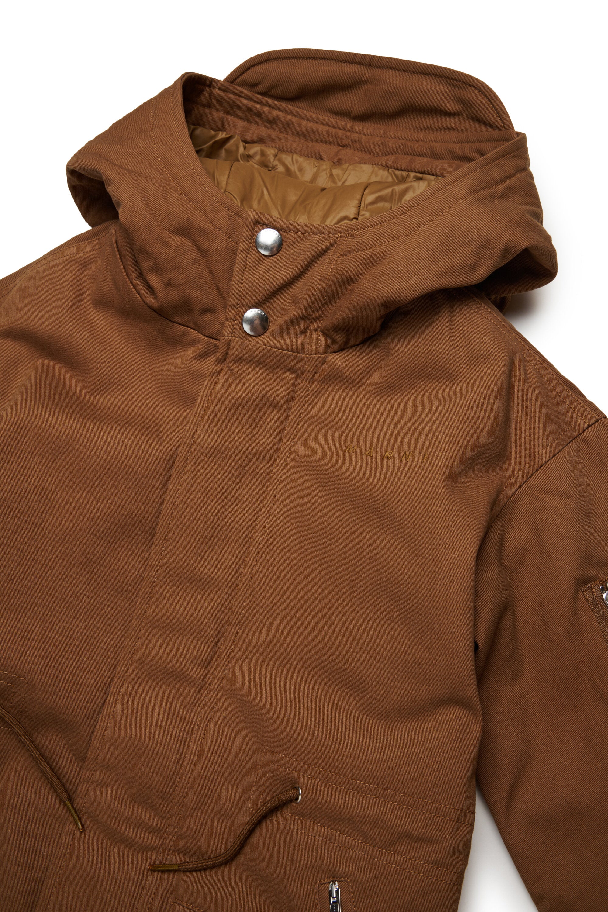 Parka de gabardina con capucha y cordón de ajuste