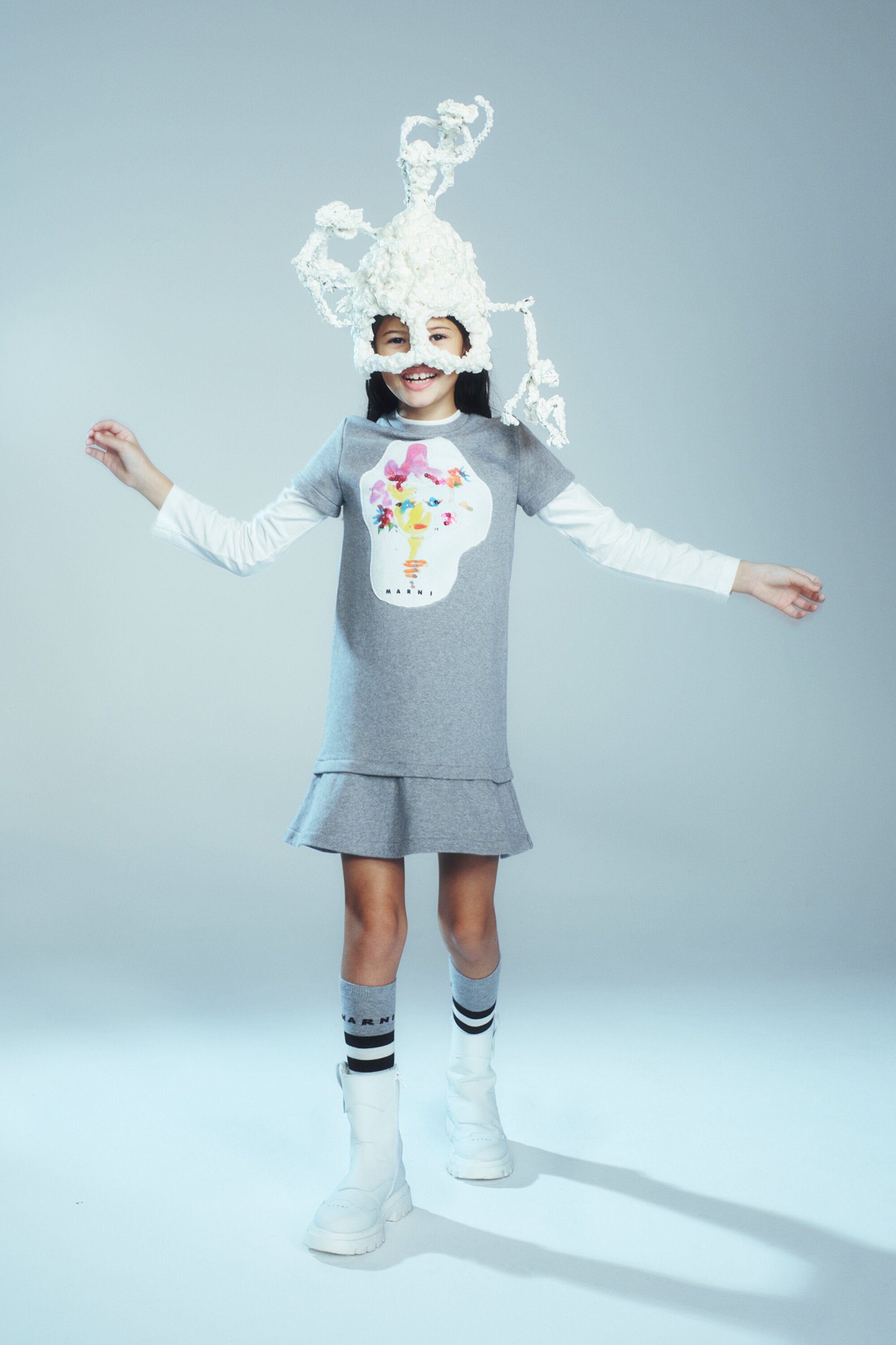 Short fleece dress with Marni Flower patch