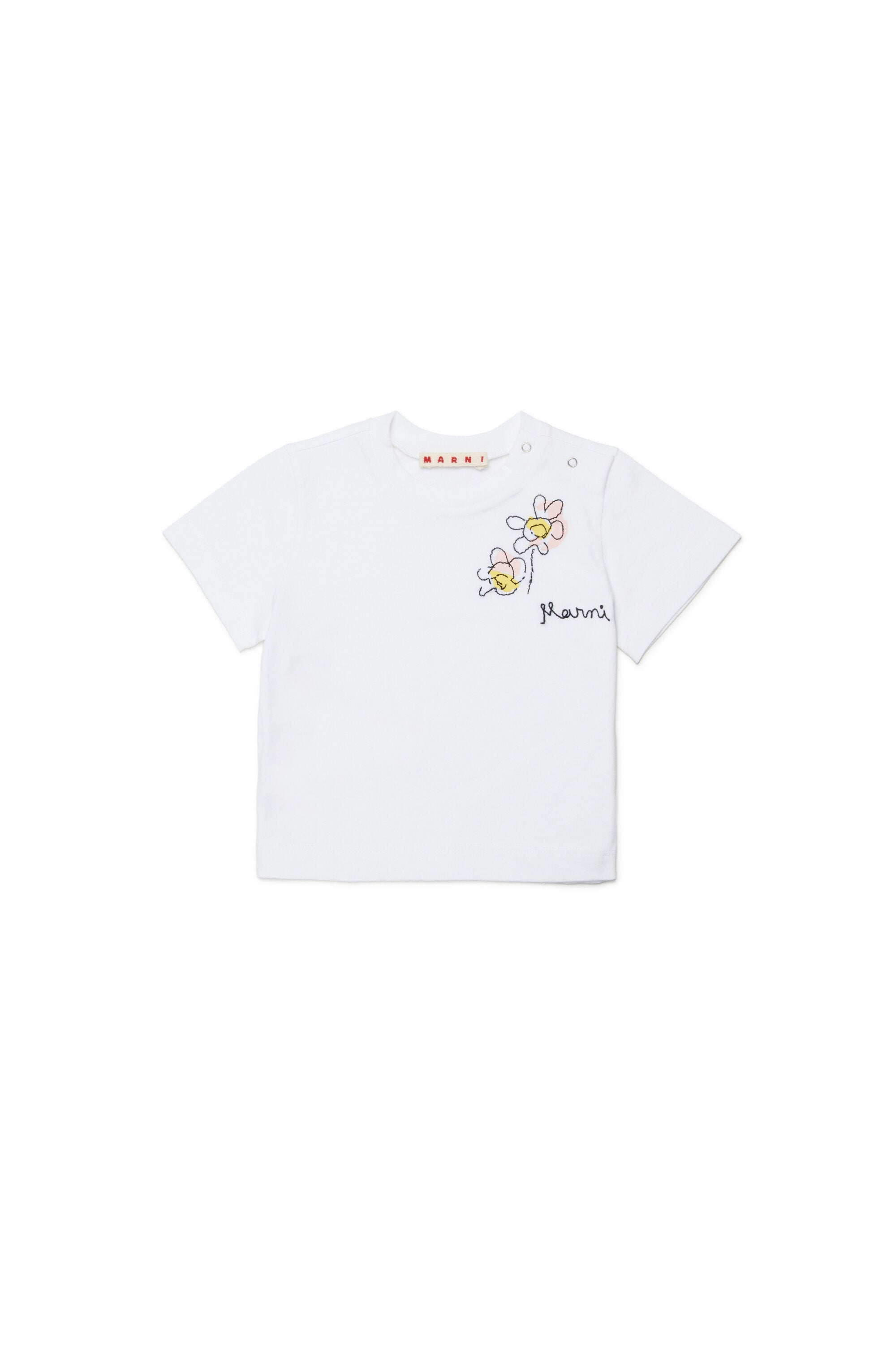 Camiseta con logotipo y bordado floral