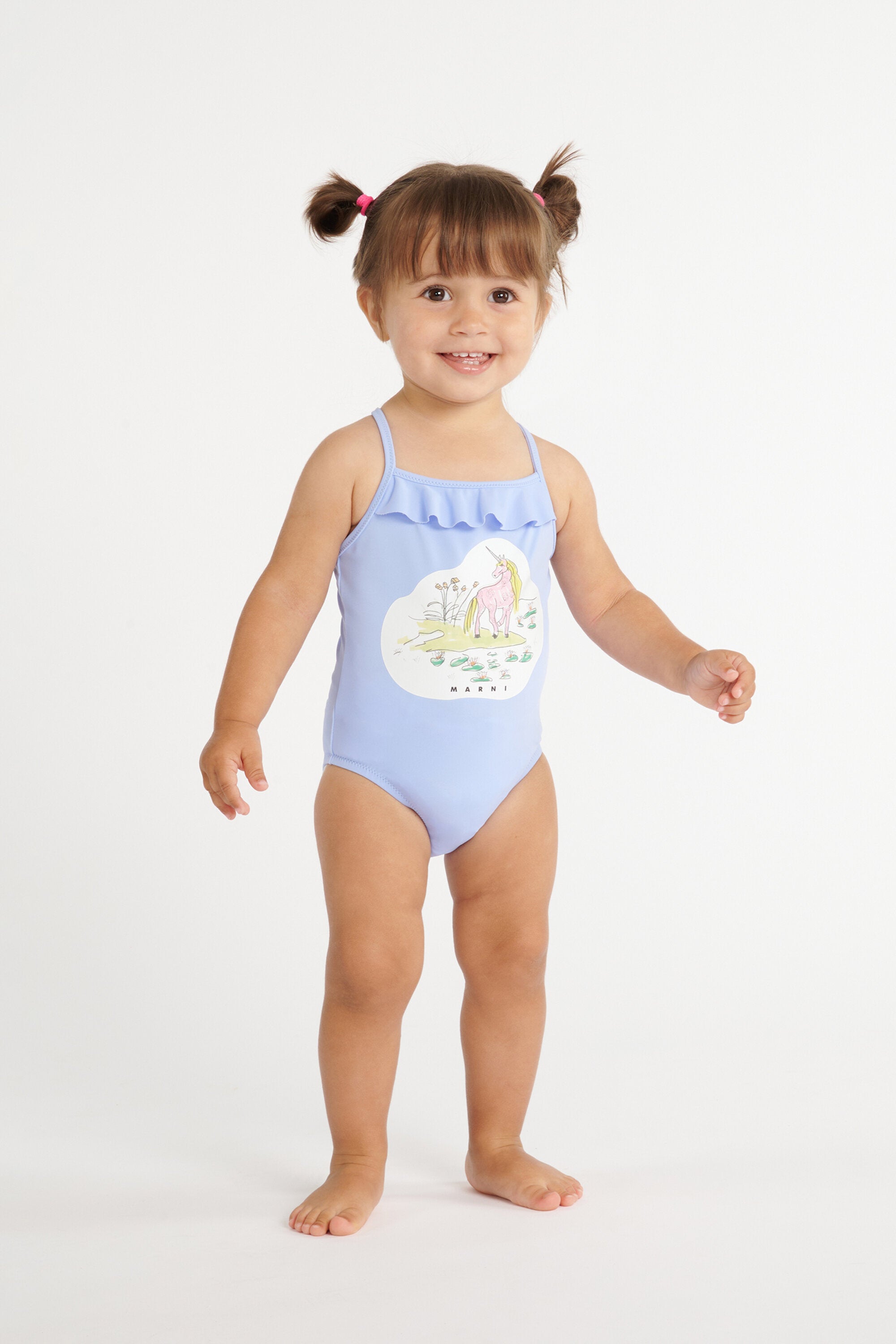One-piece swimsuit with printed logo