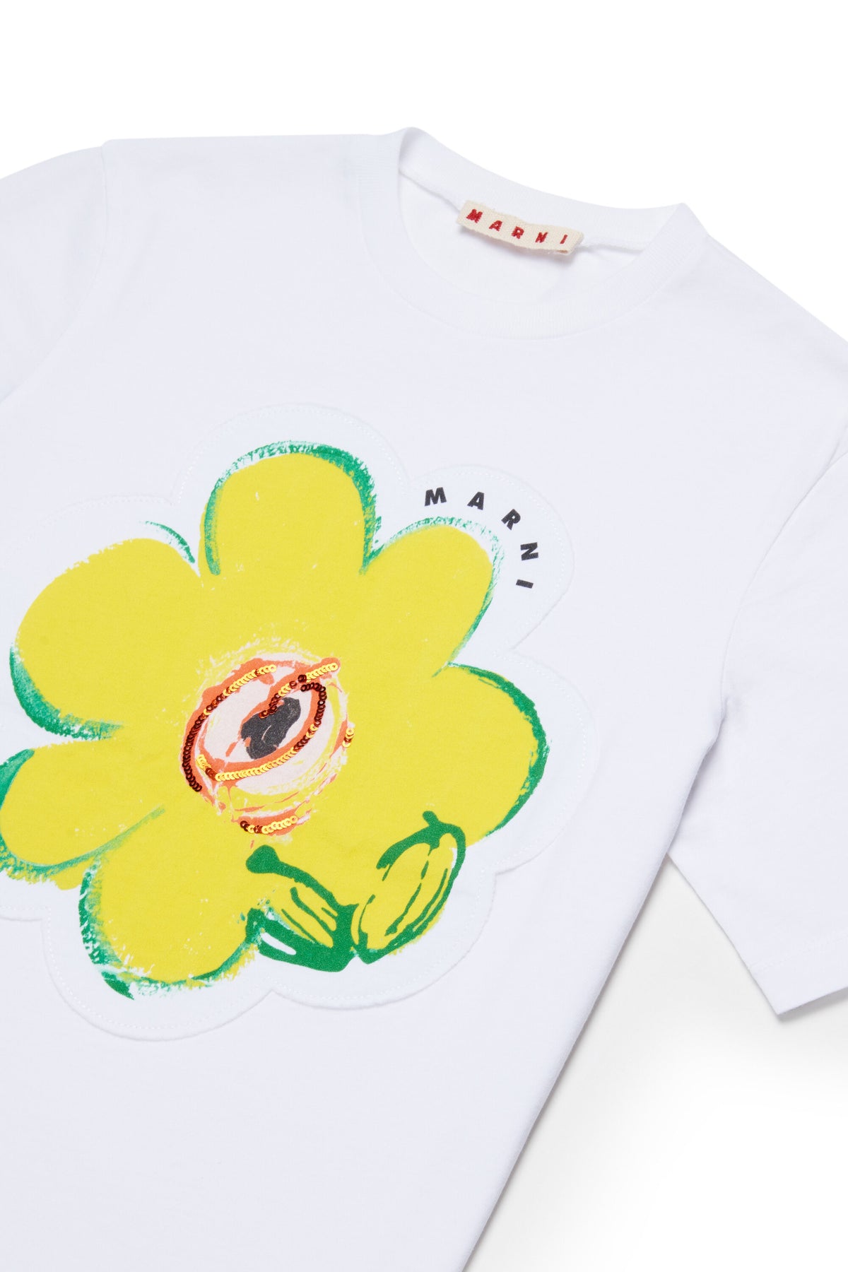 Camiseta con flor aplicada y logo