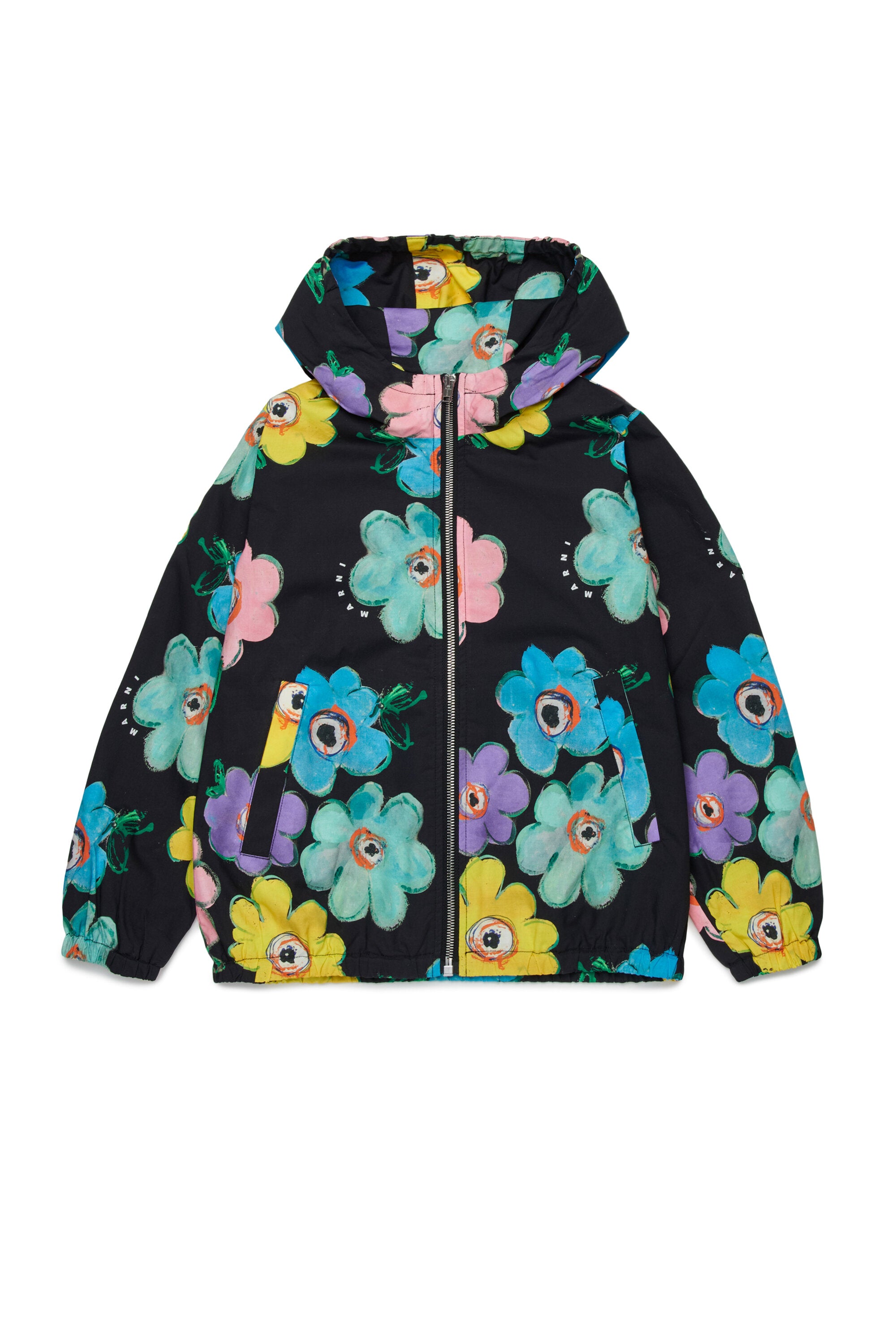 Cazadora impermeable floral con logo estampado