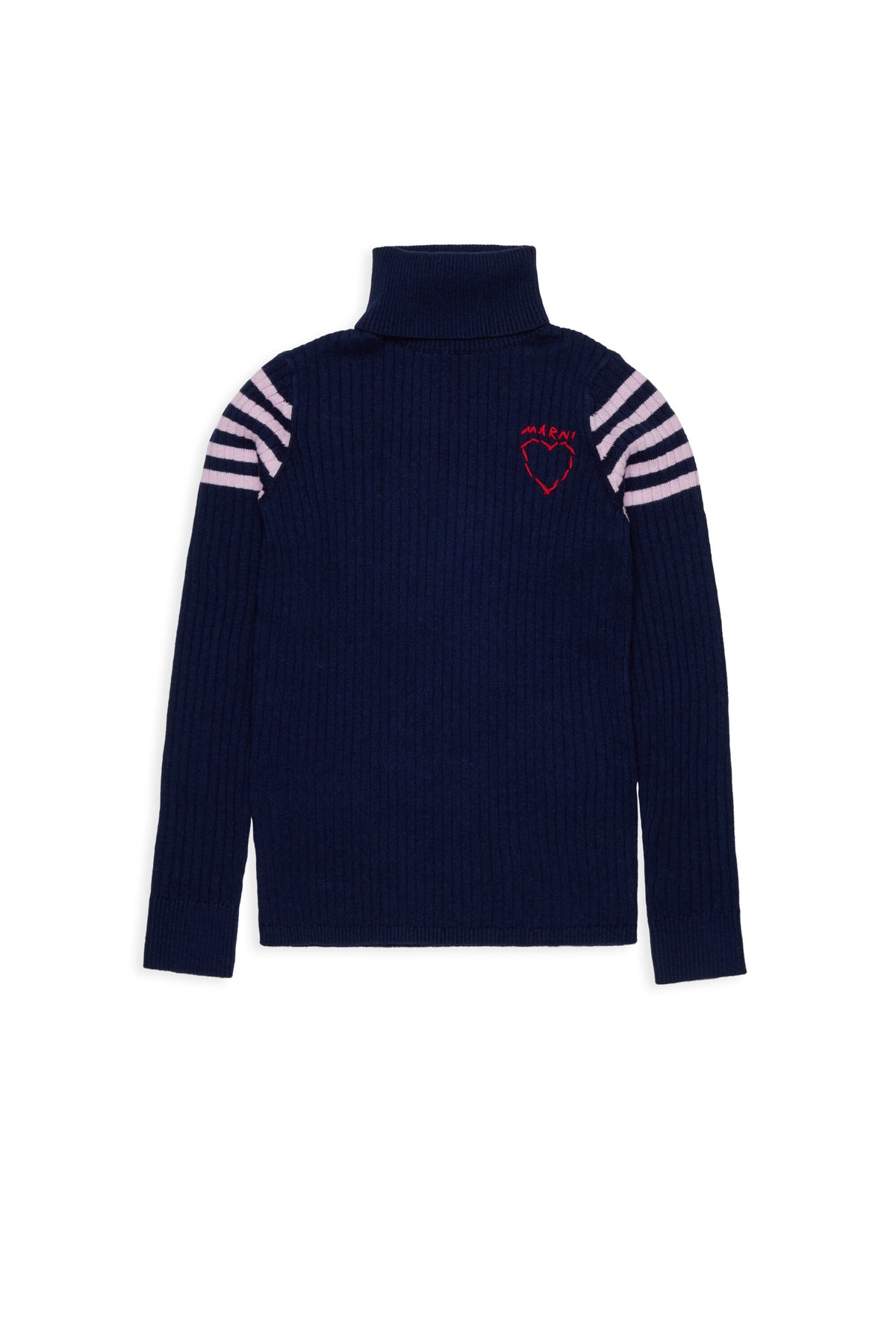 Ribbed turtleneck with heart pattern