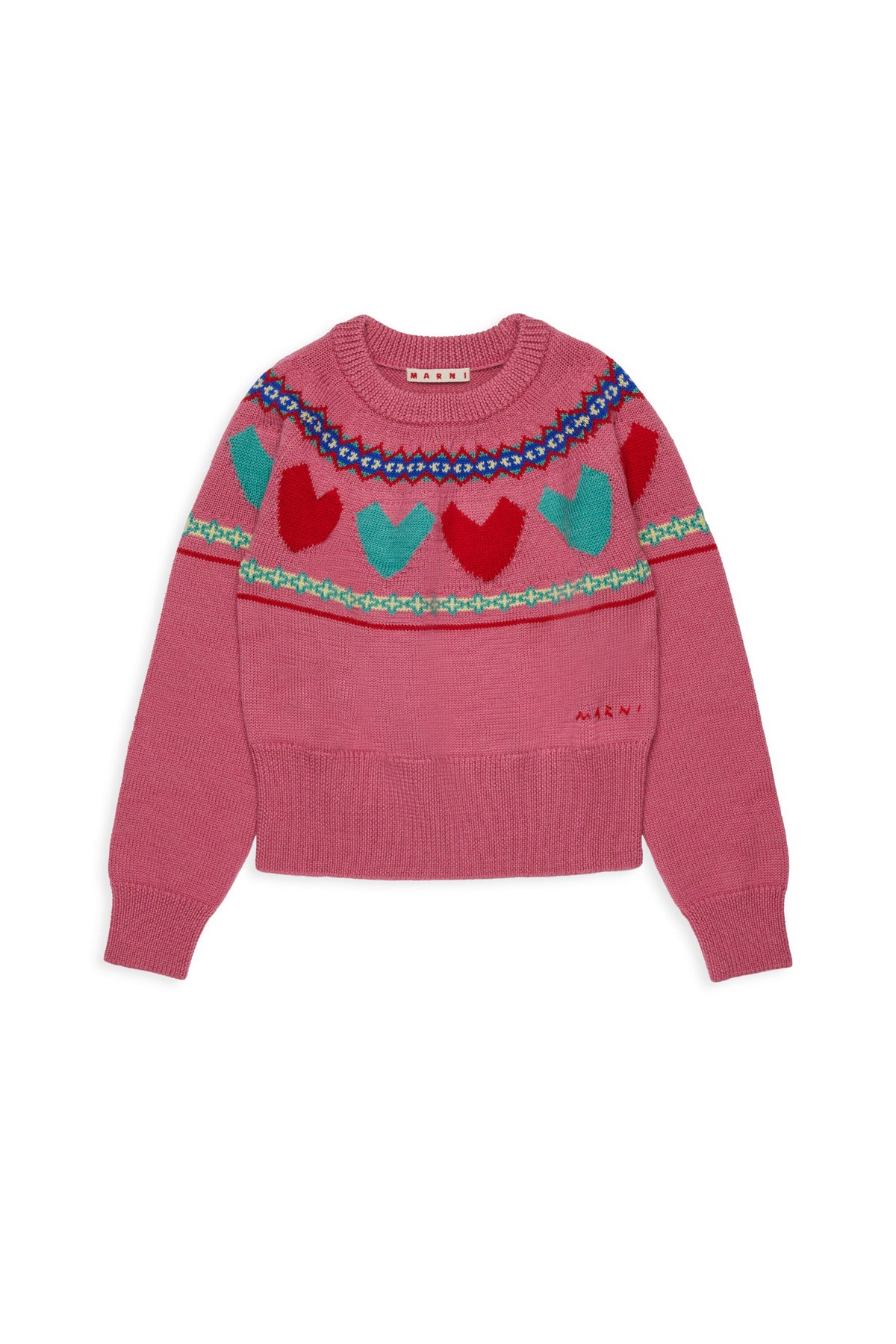 Crew-neck pullover with jacquard hearts