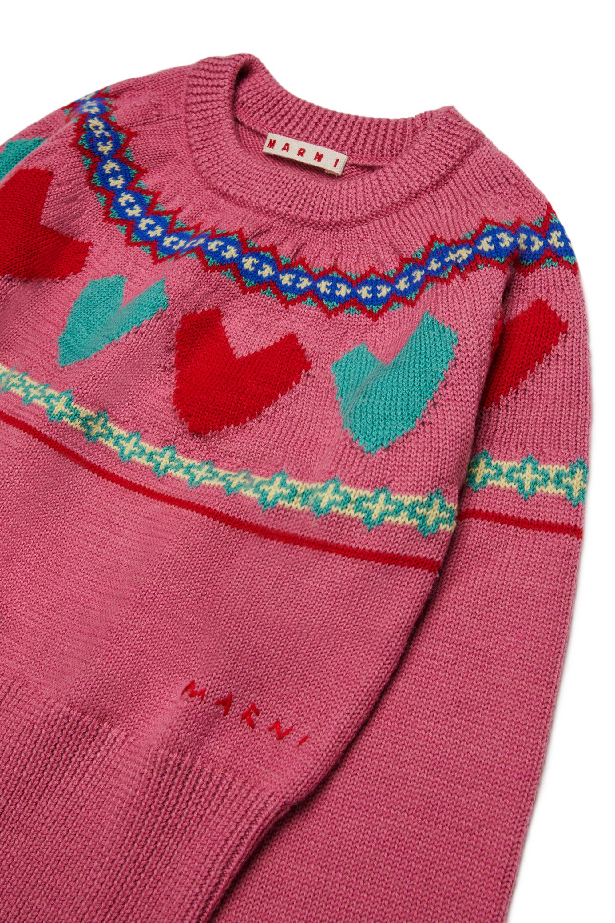Jersey de cuello redondo con corazones jacquard