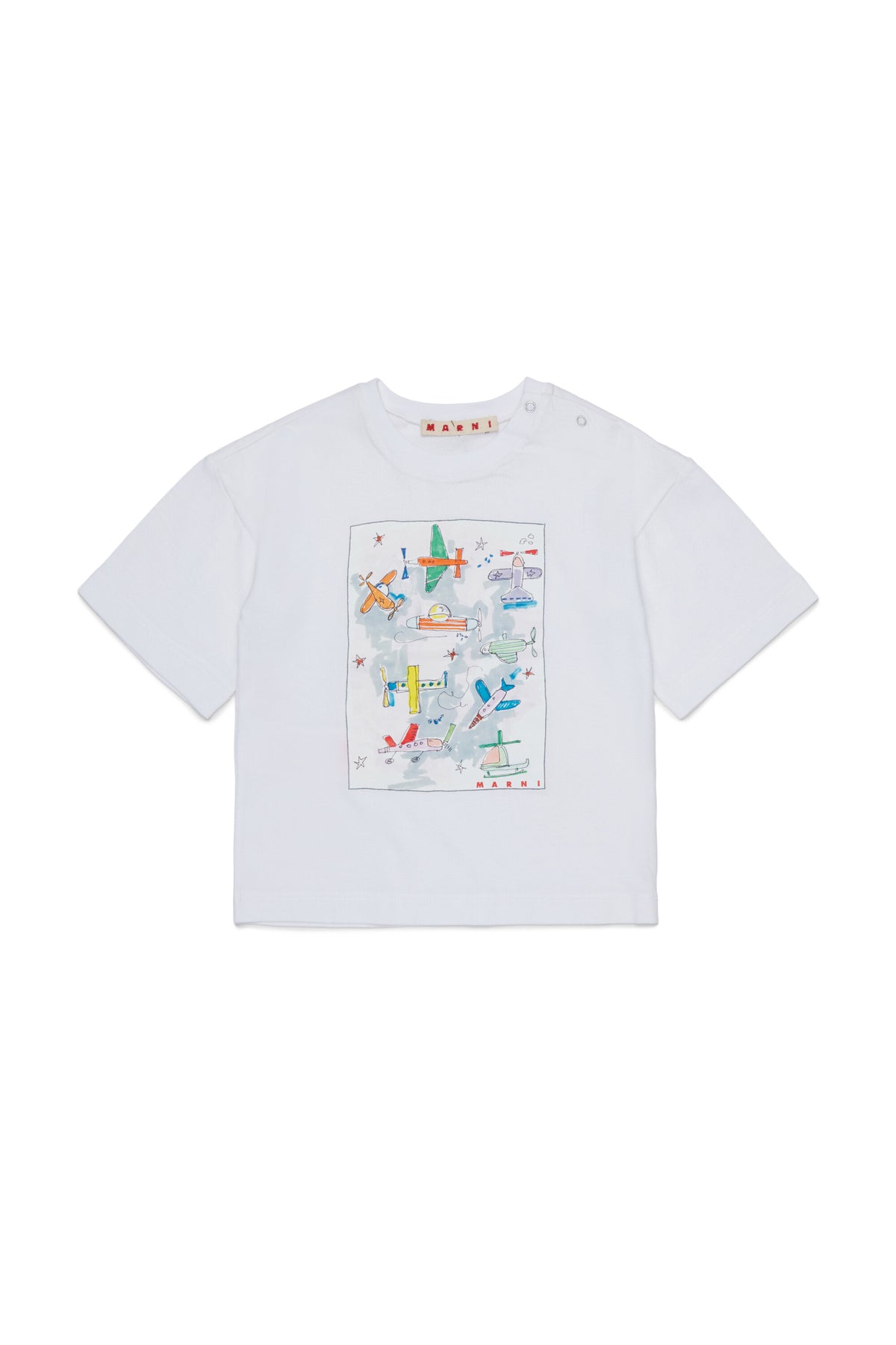 Camiseta con estampado de aviones y logo