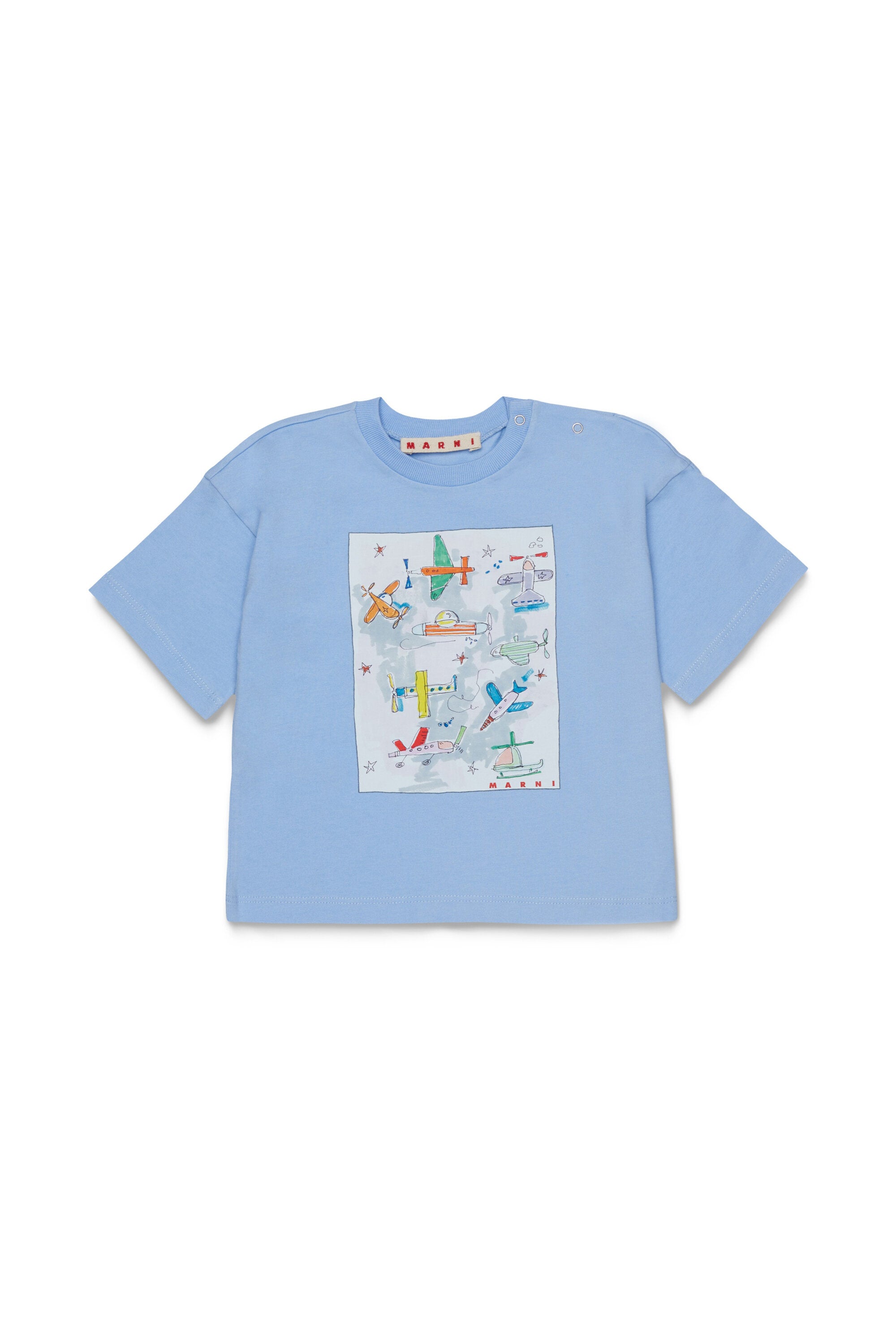 Camiseta con estampado de aviones y logo