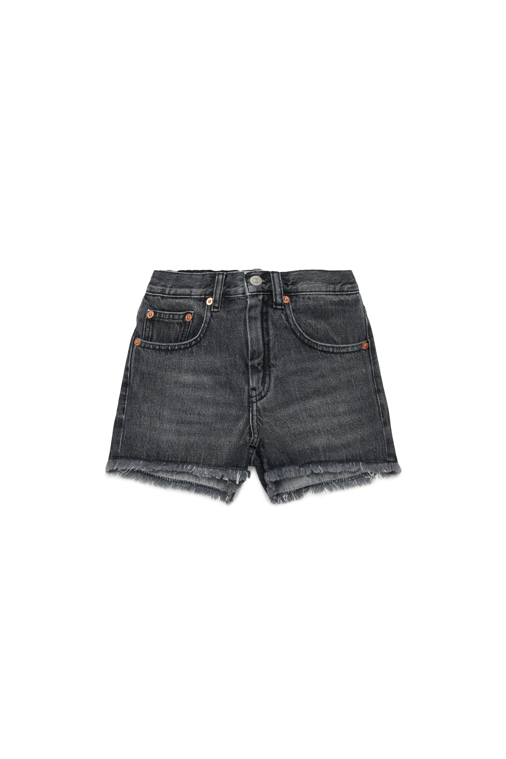 Black denim shorts with raw cut hems