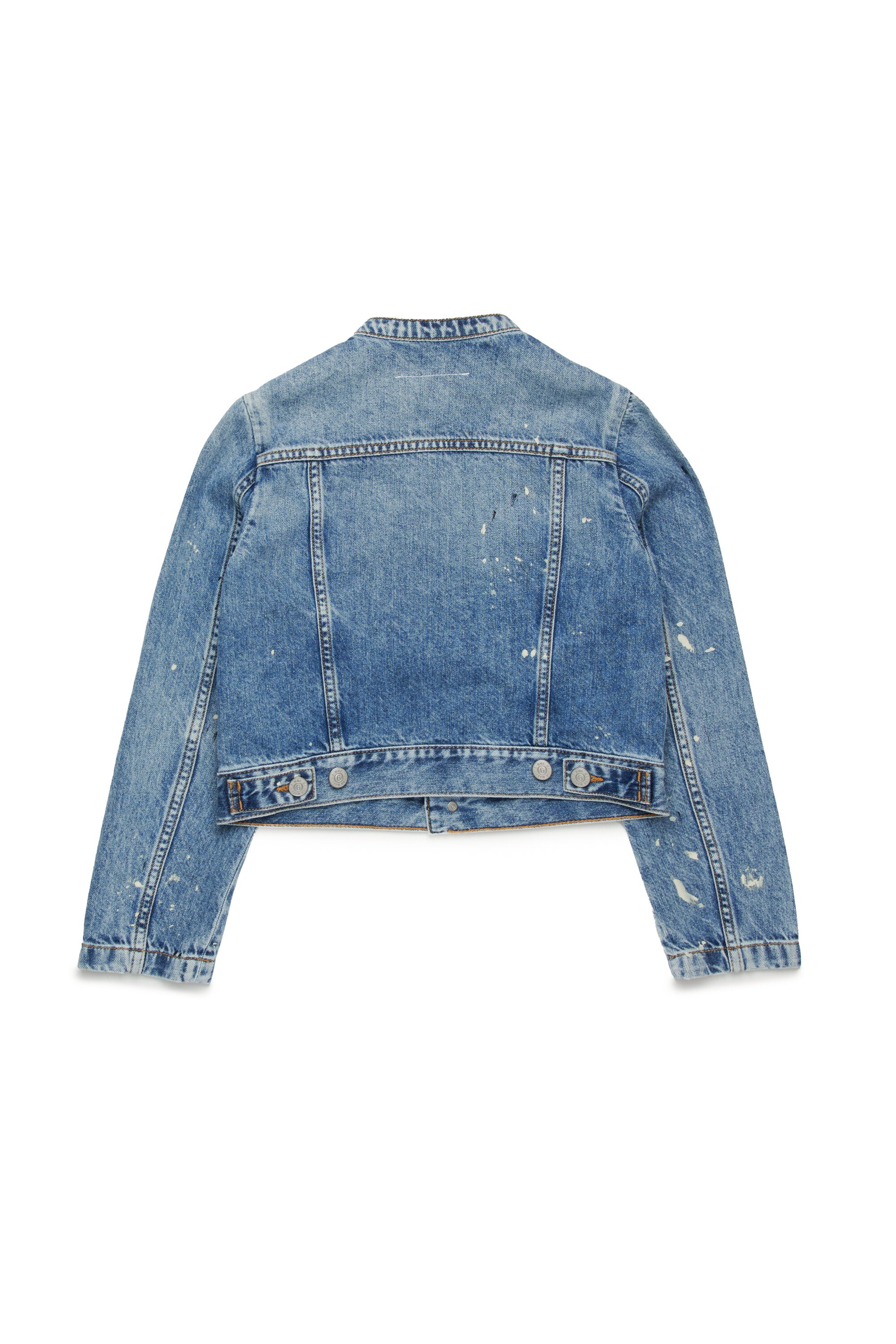 Cazadora vaquera azul sombreada con lunares de colores