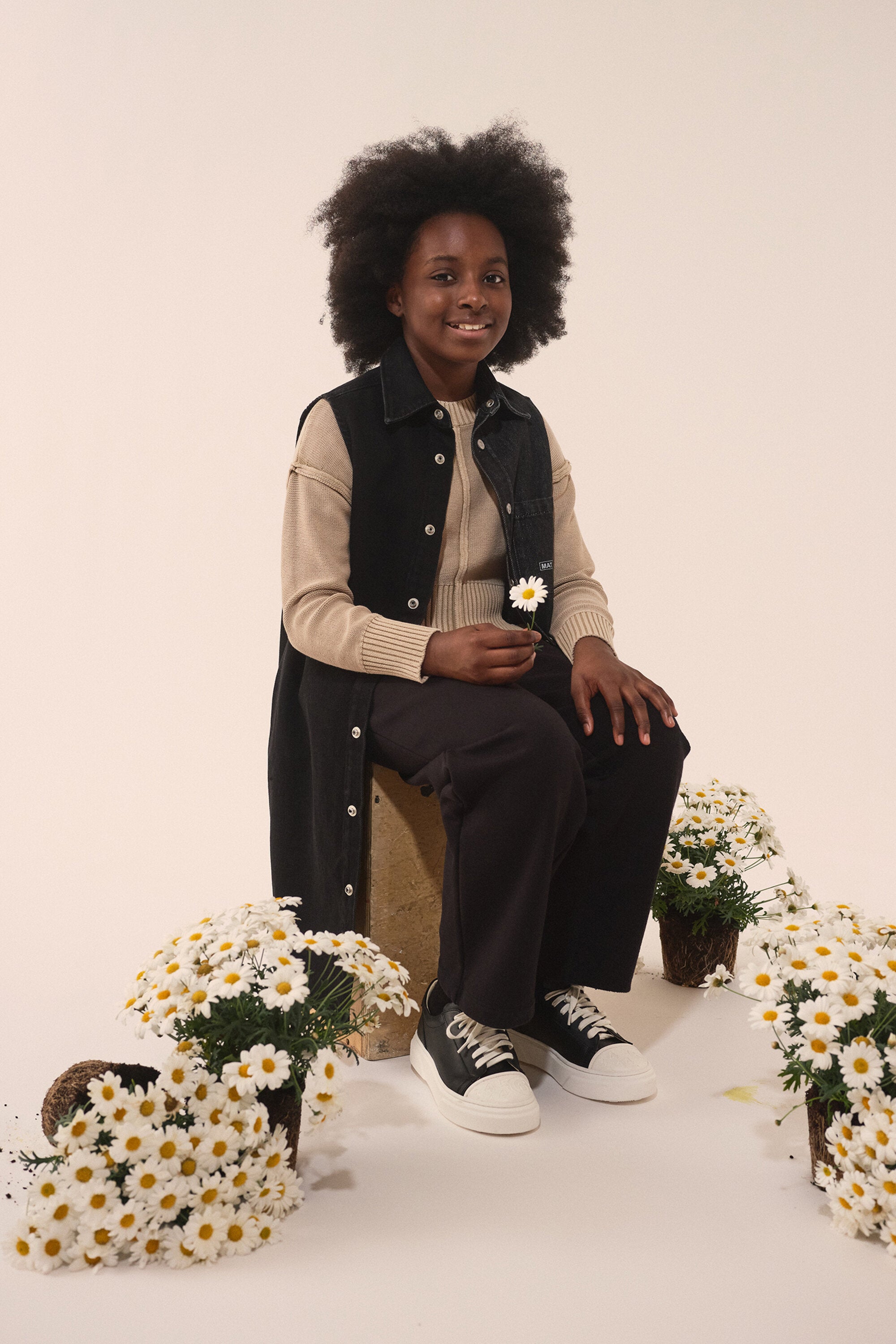 Vestido sin mangas en denim en dos tonos con letras