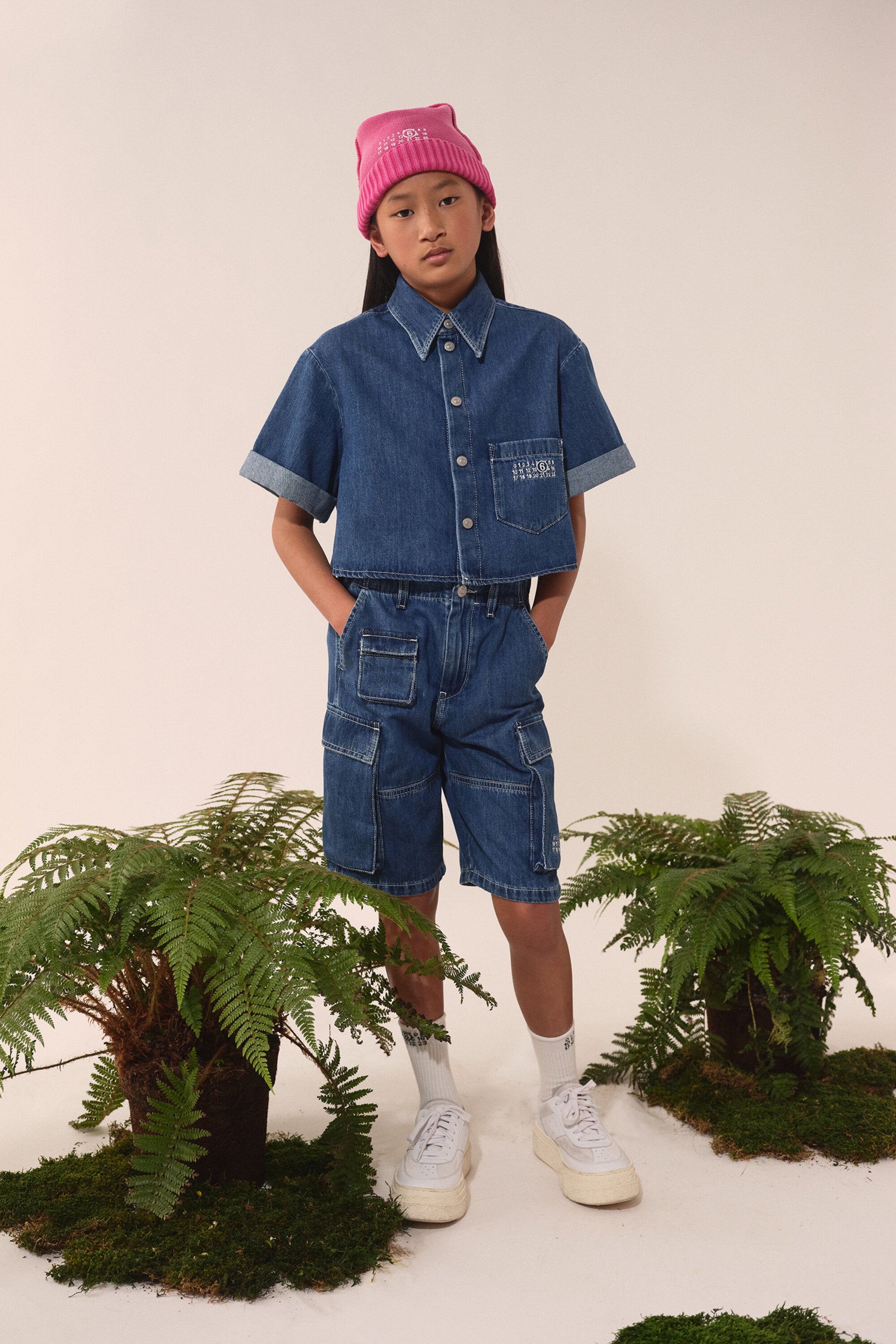 Denim shirt with turn-up sleeves