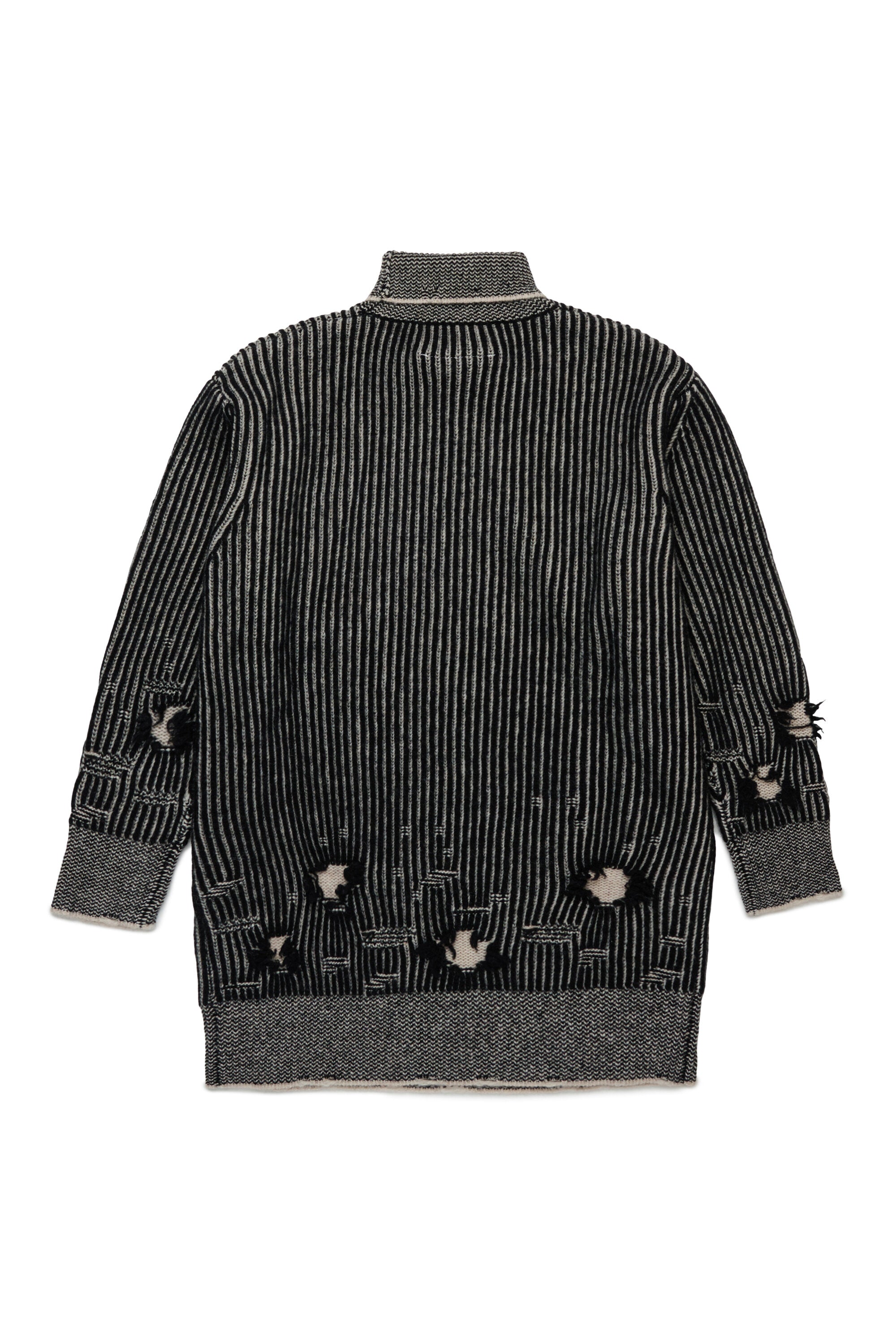 Ribbed wool mini dress with rips