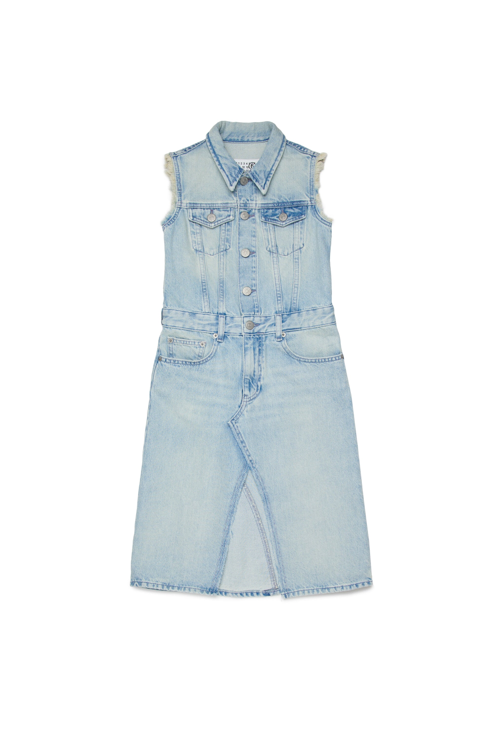Sleeveless faded-effect denim dress
