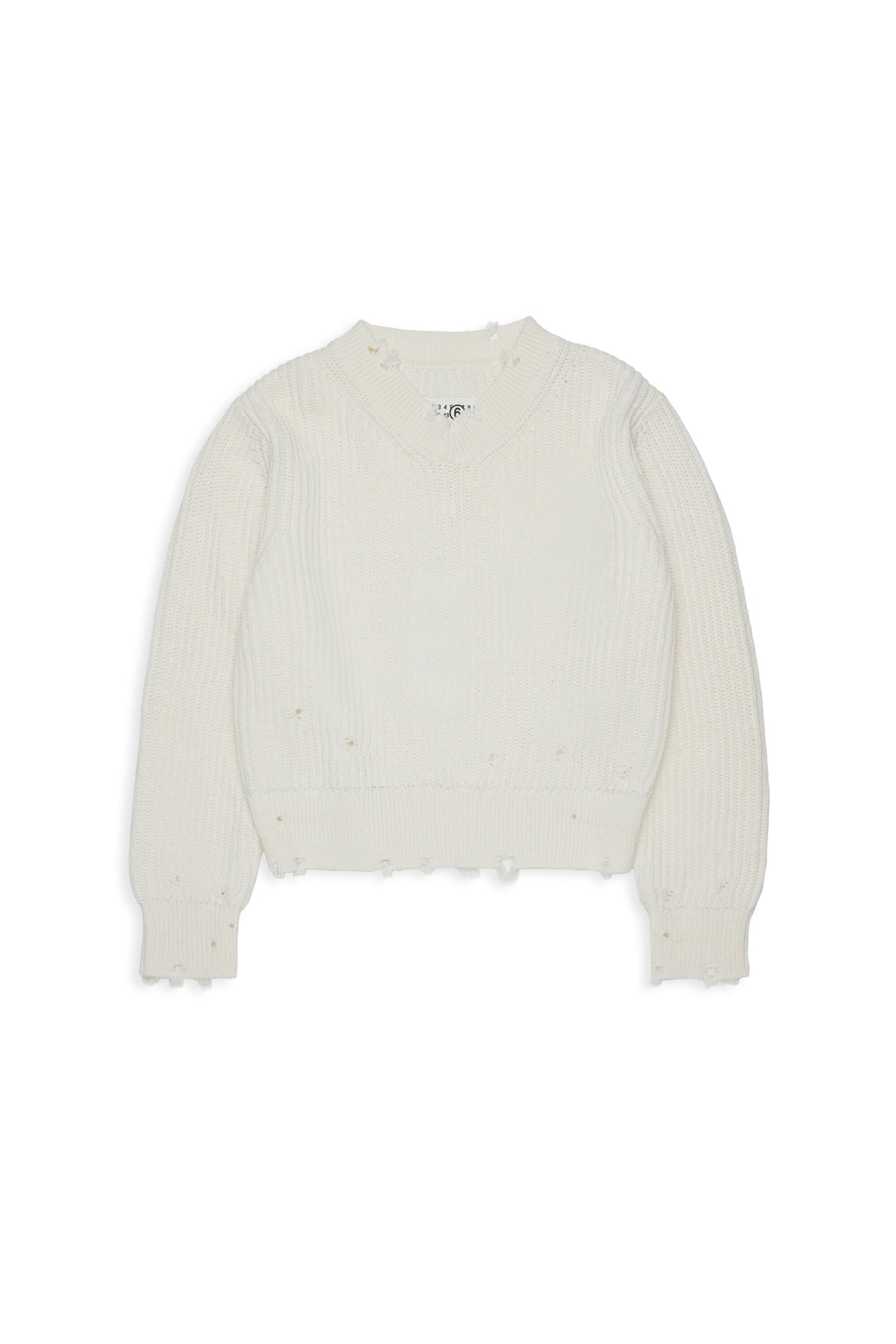 Jersey de cuello en V con detalles desgastados
